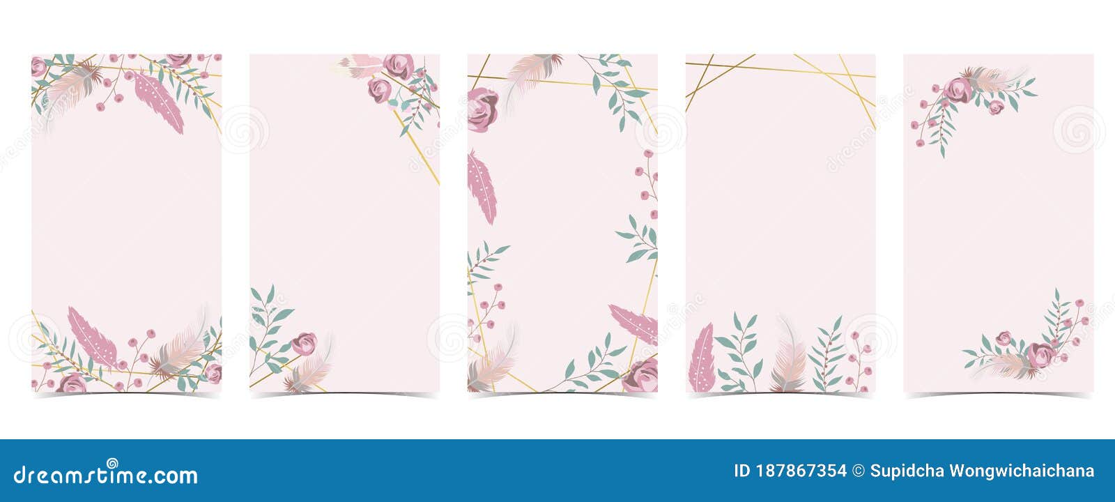Cute Background for Social  of Instagram Story with Flower,feather,boho  Stock Vector - Illustration of bohemian, layout: 187867354