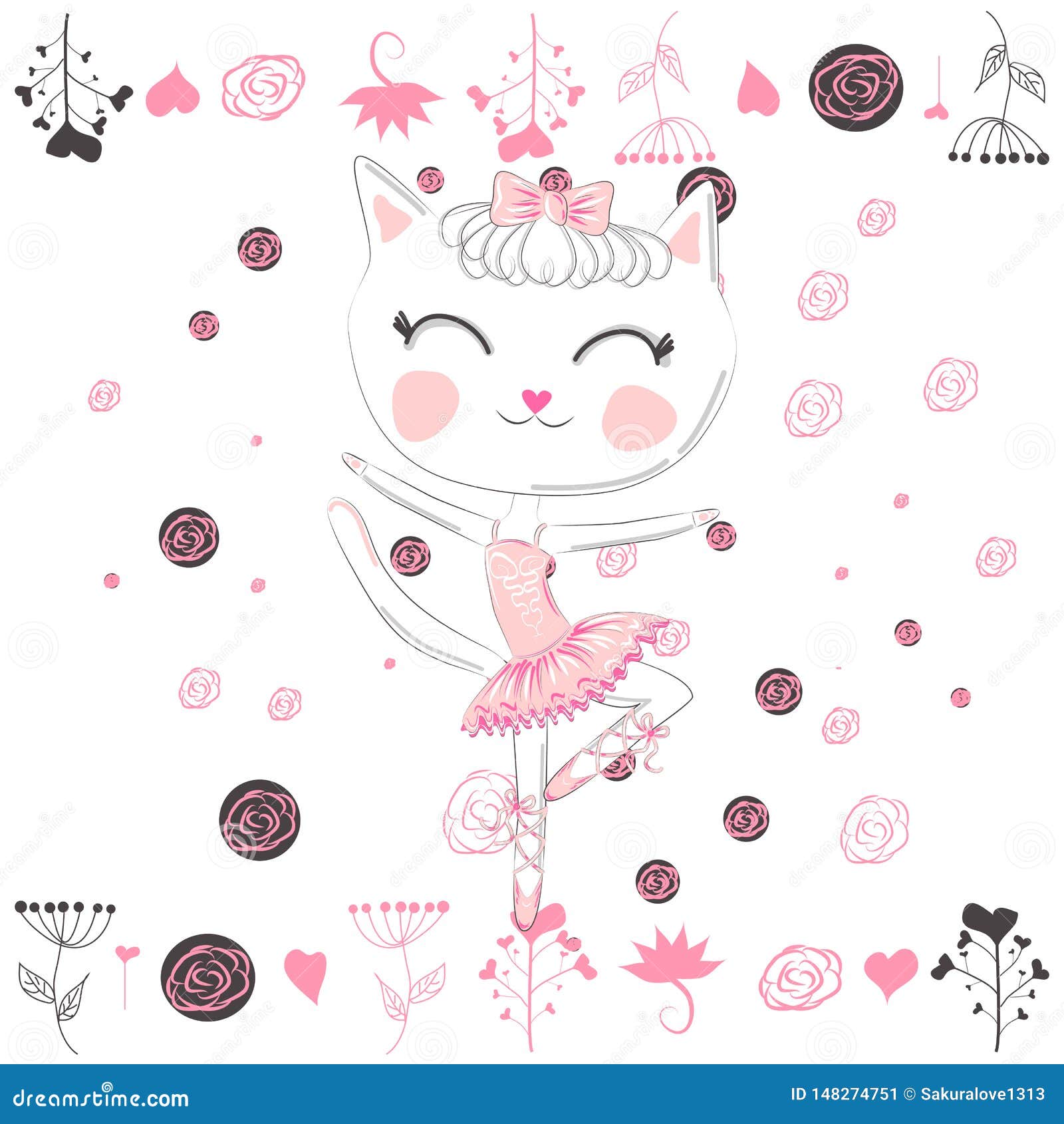 Cute Ballerina Cat Dancing Ballet in Pink Tutu Stock Illustration