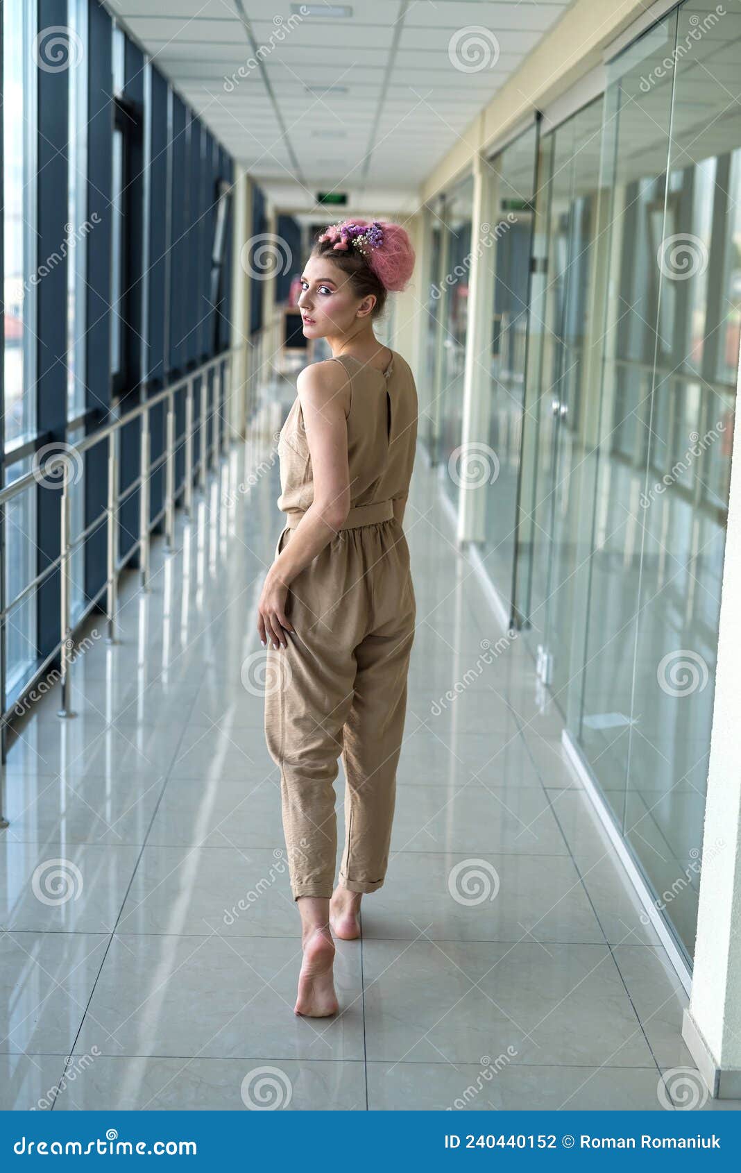 Cute Barefoot Woman Standing and Looking Forward Stock Photo - Image of ...