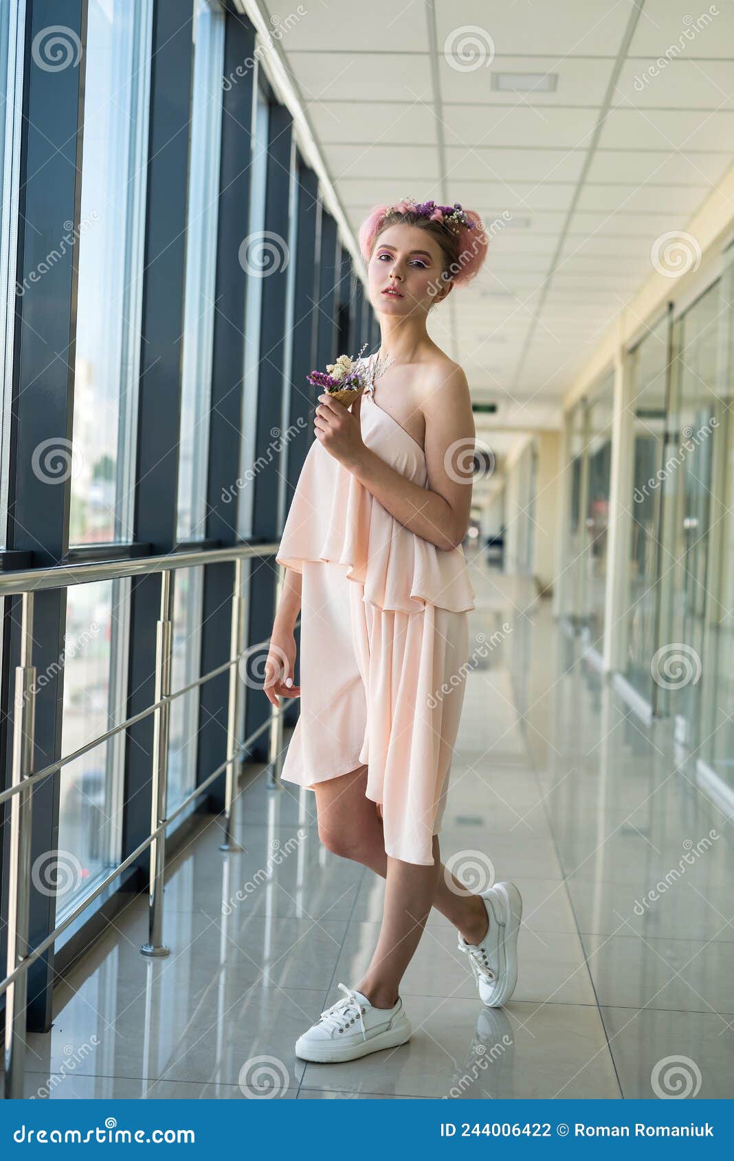 Cute Barefoot Woman Standing and Looking Forward Stock Photo - Image of ...