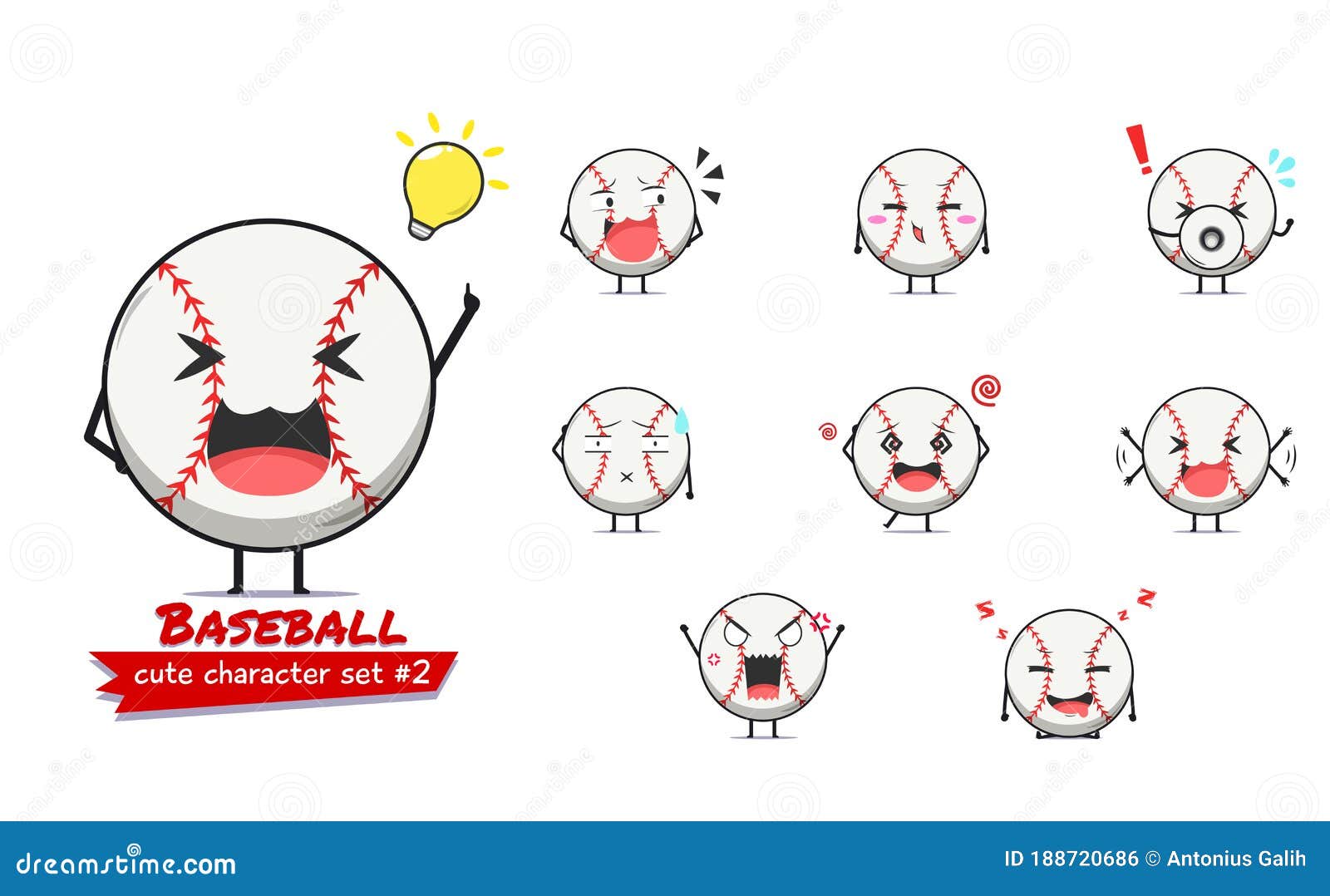 Cute Baseball Character Emoticon Set 2 Stock Vector Illustration of