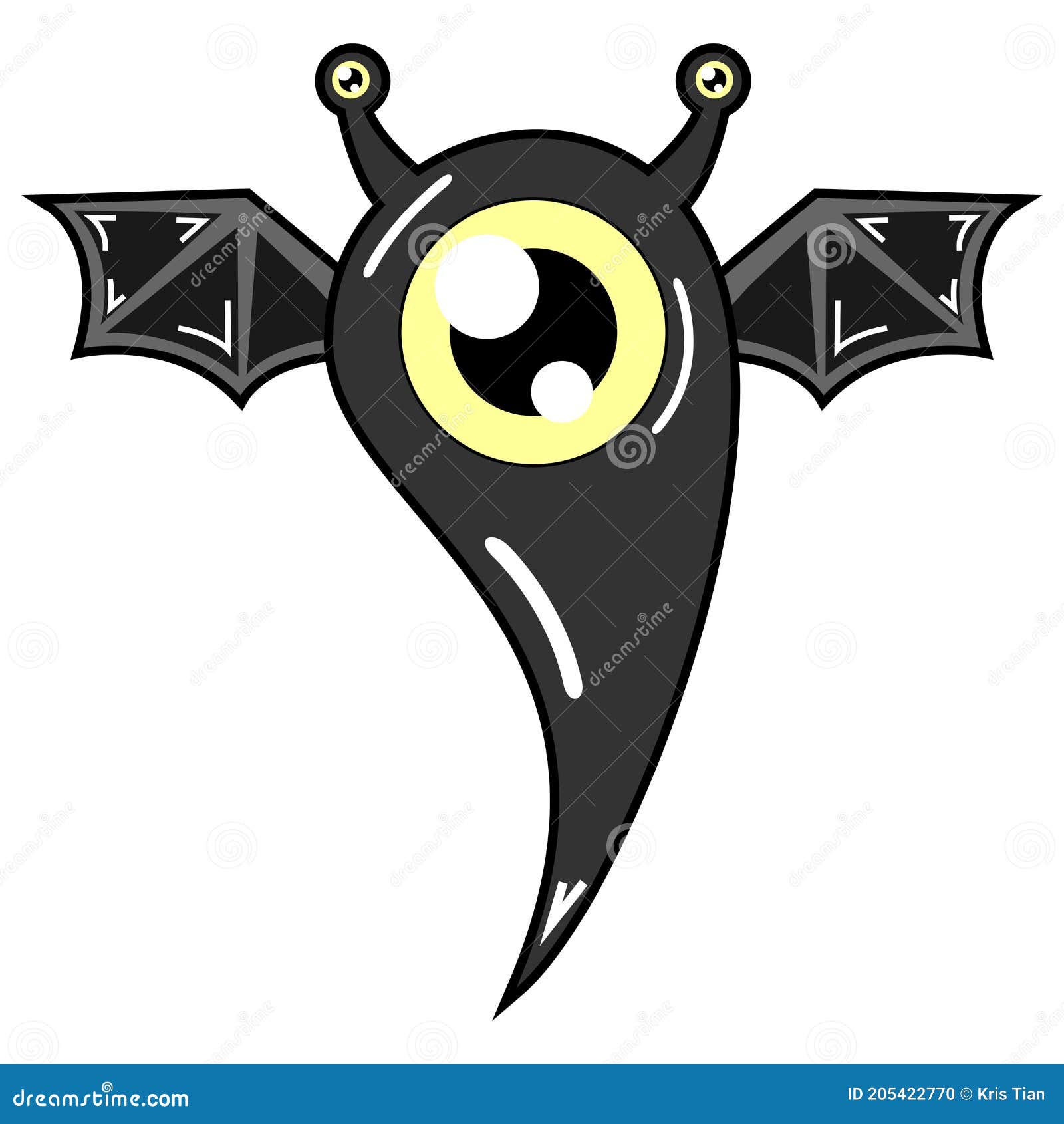 Cute Bat Wings Monster with Snail Eyes Stock Vector Illustration of
