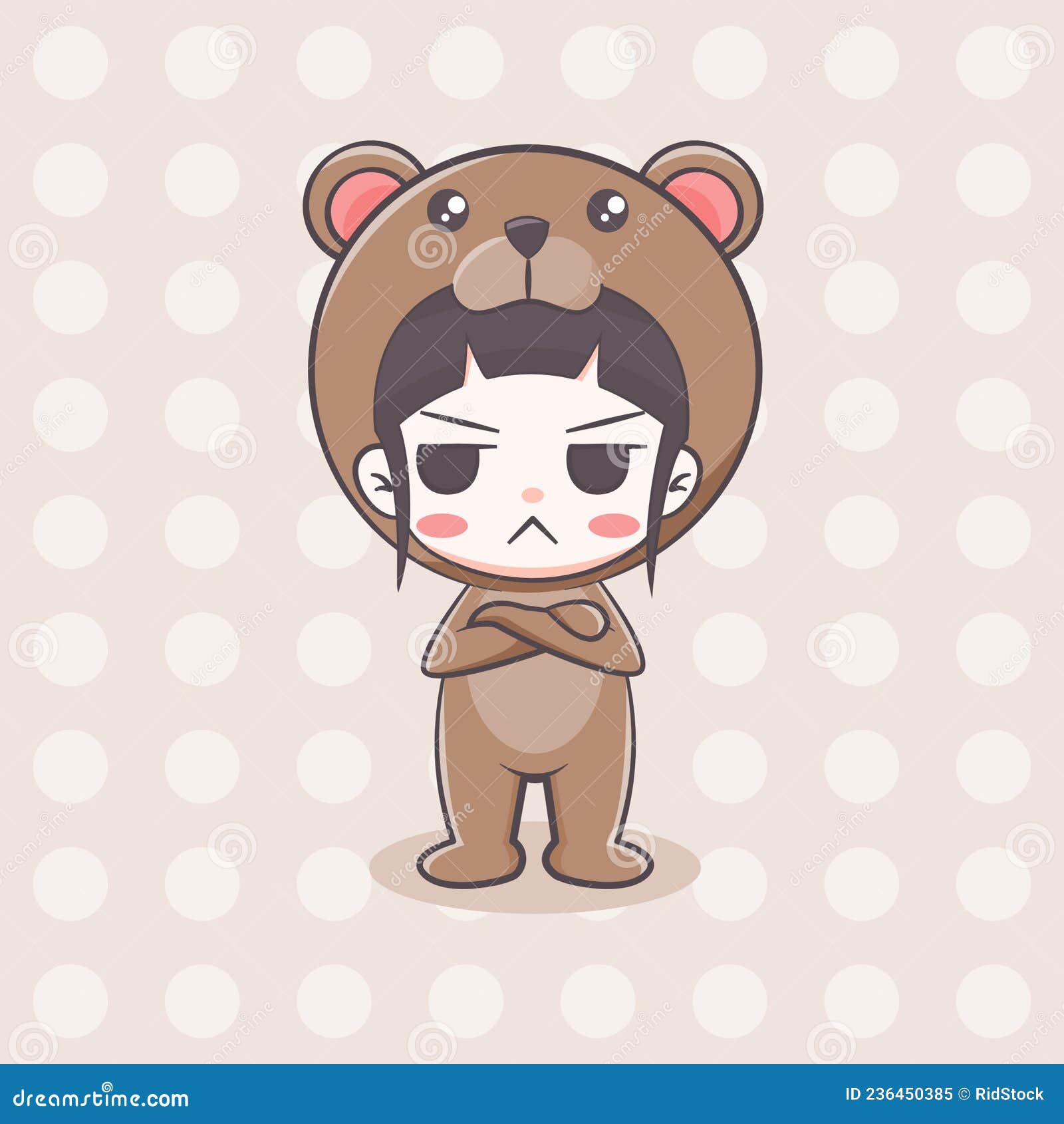 cute bear costume girl with sulk expression cartoon character