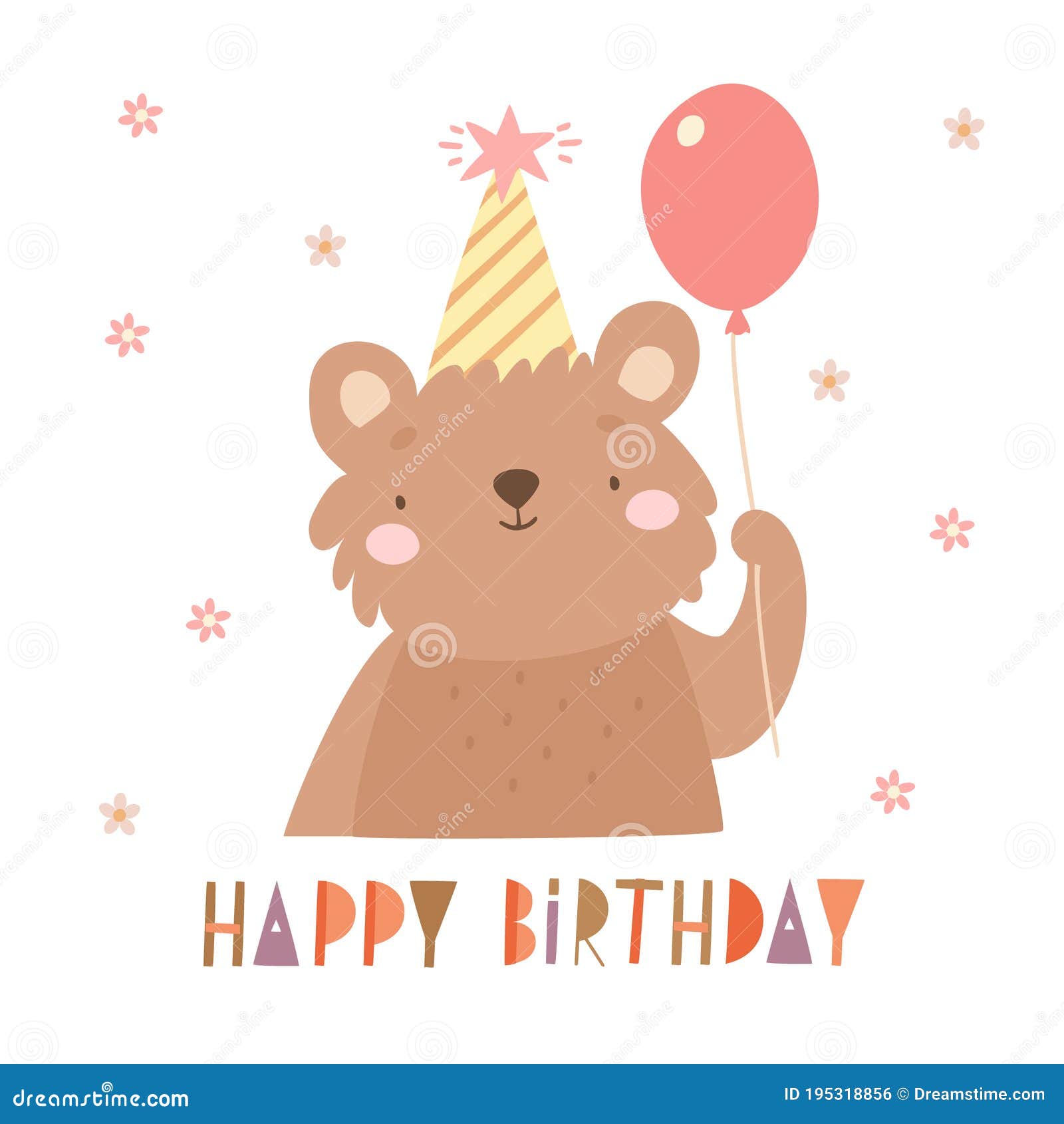 Cute Bear Cub with Air Balloon. Birthday, Lettering, Cute Animal ...