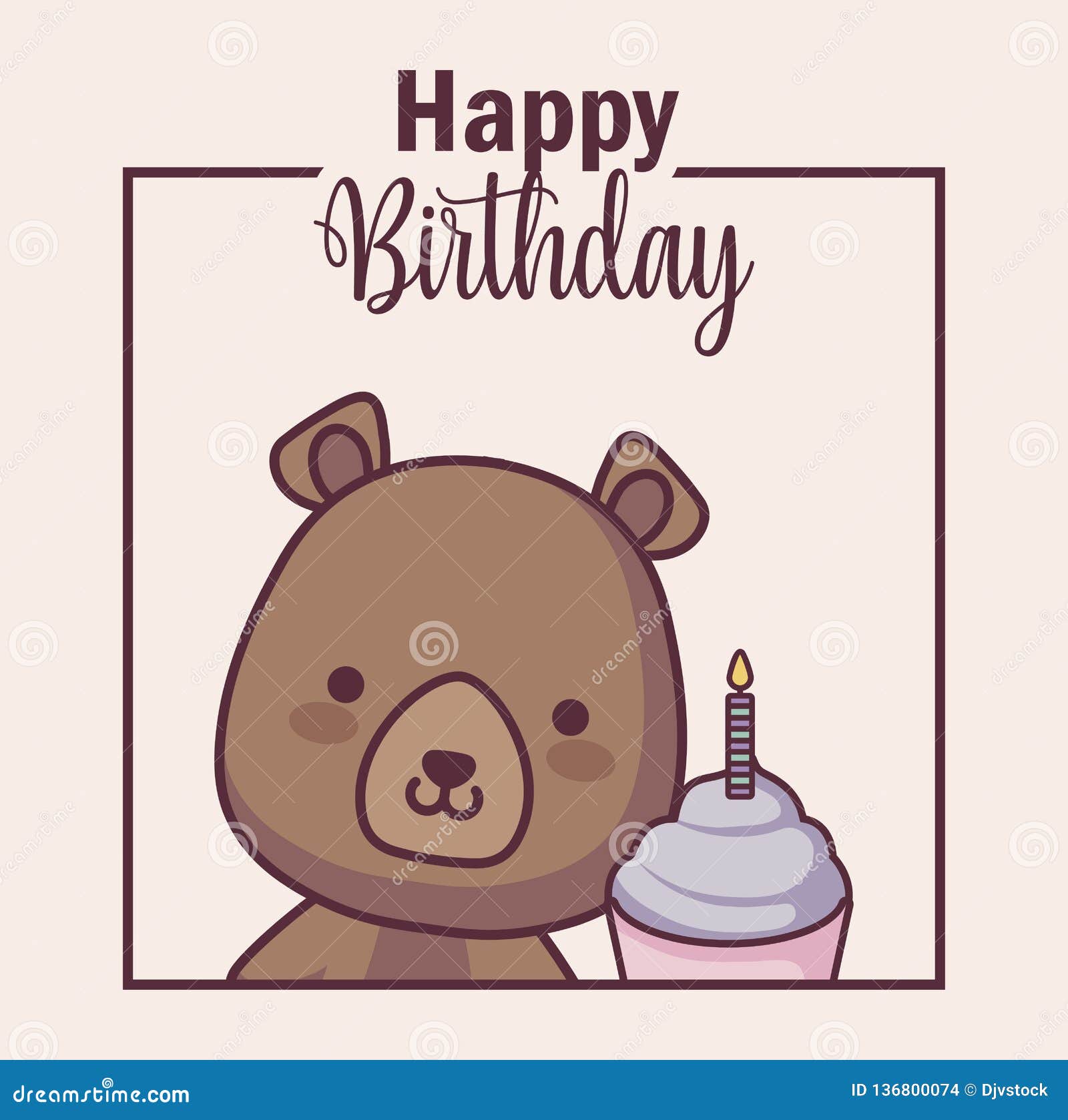 Download Cute Bear With Cupcake Happy Birthday Card Stock Vector ...