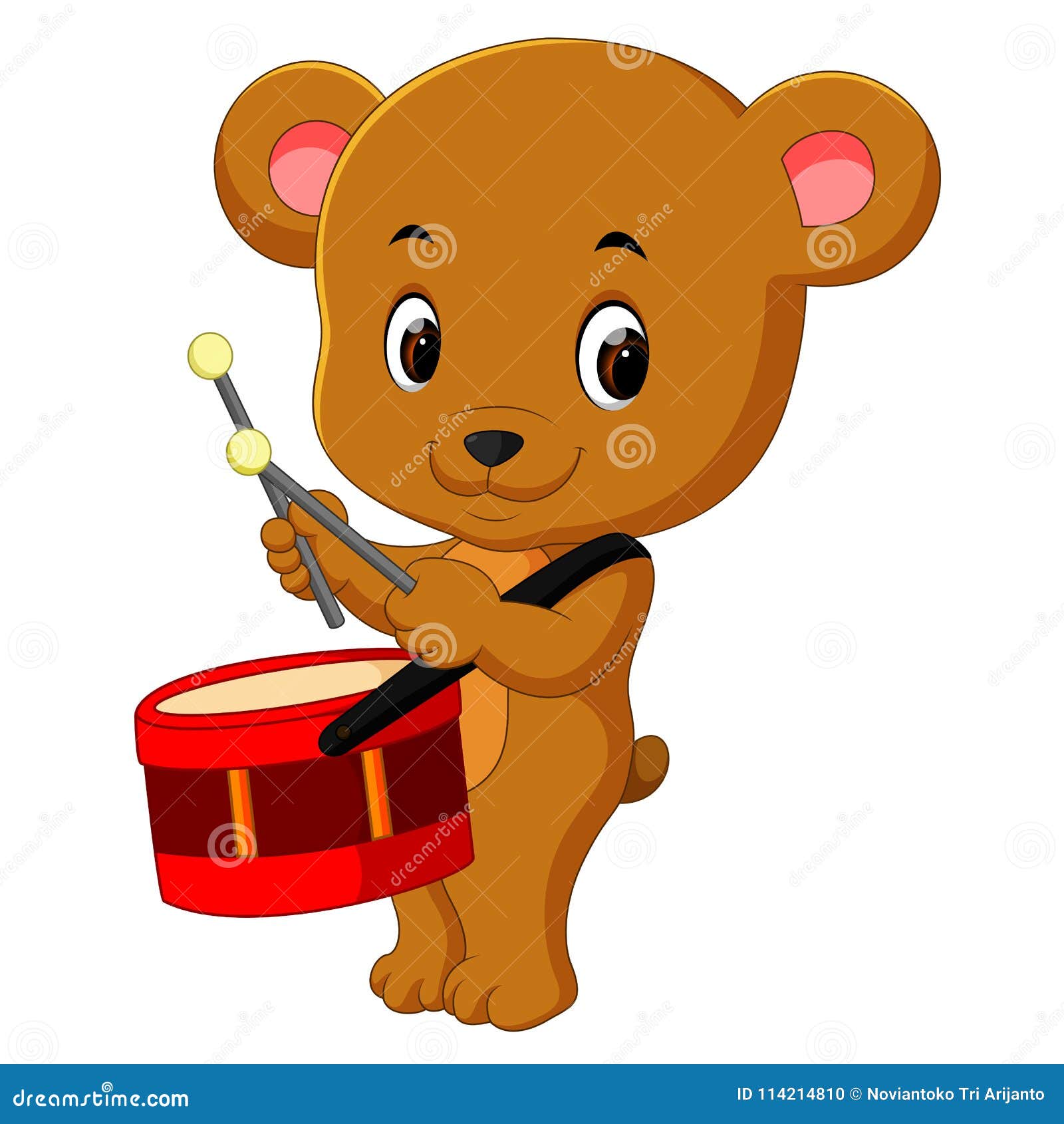 Cute bear playing drum stock vector. Illustration of happiness 114214810