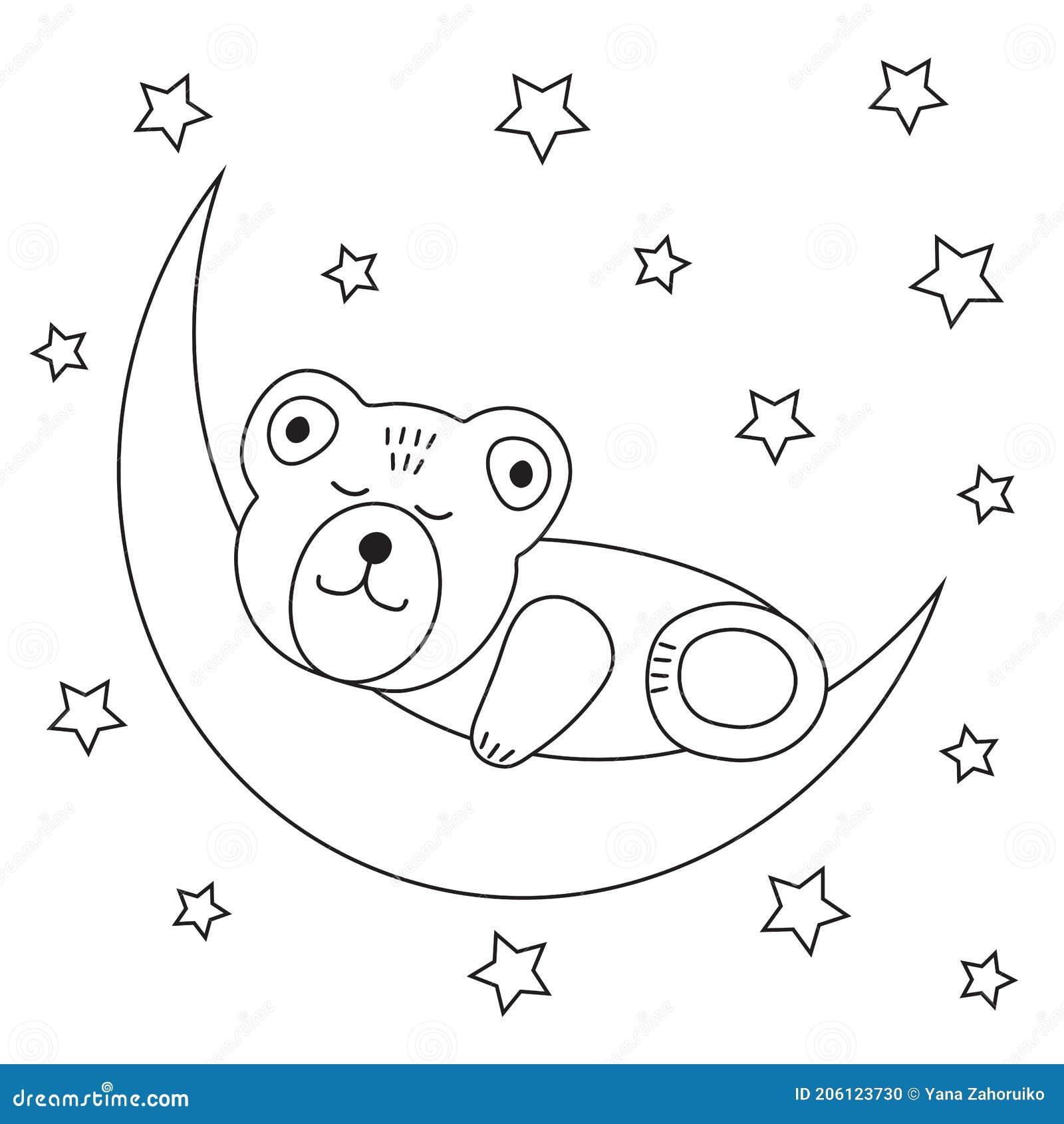 Cute Bear Sleeps on a Moon.Coloring Page Stock Vector - Illustration of ...