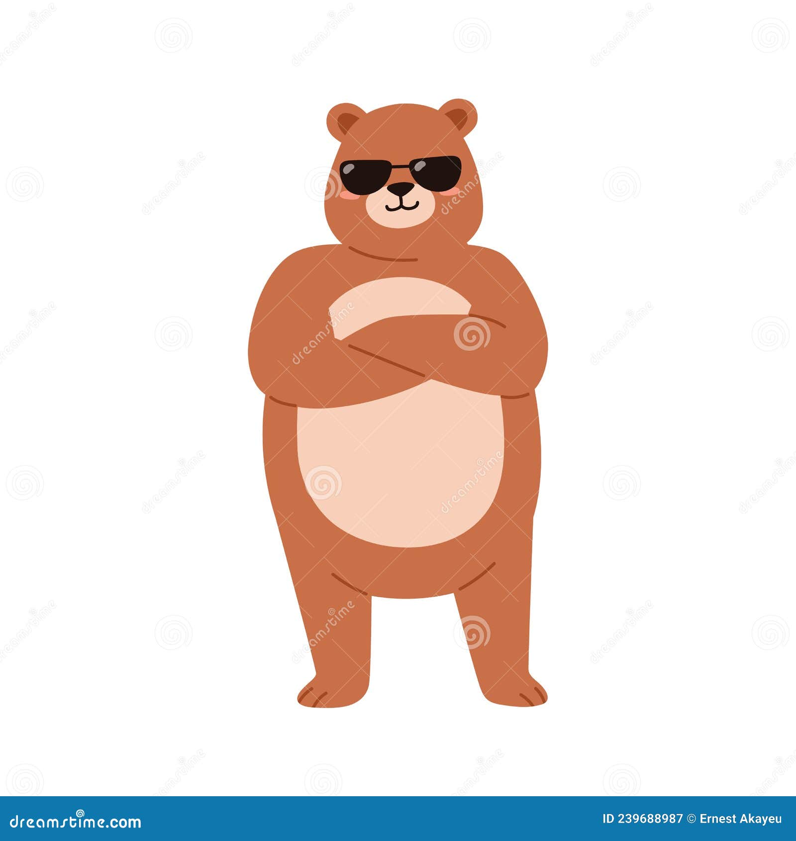 cute bear in sunglasses. funny cool teddy portrait. sweet baby animal in sun glasses standing with arms crossed and