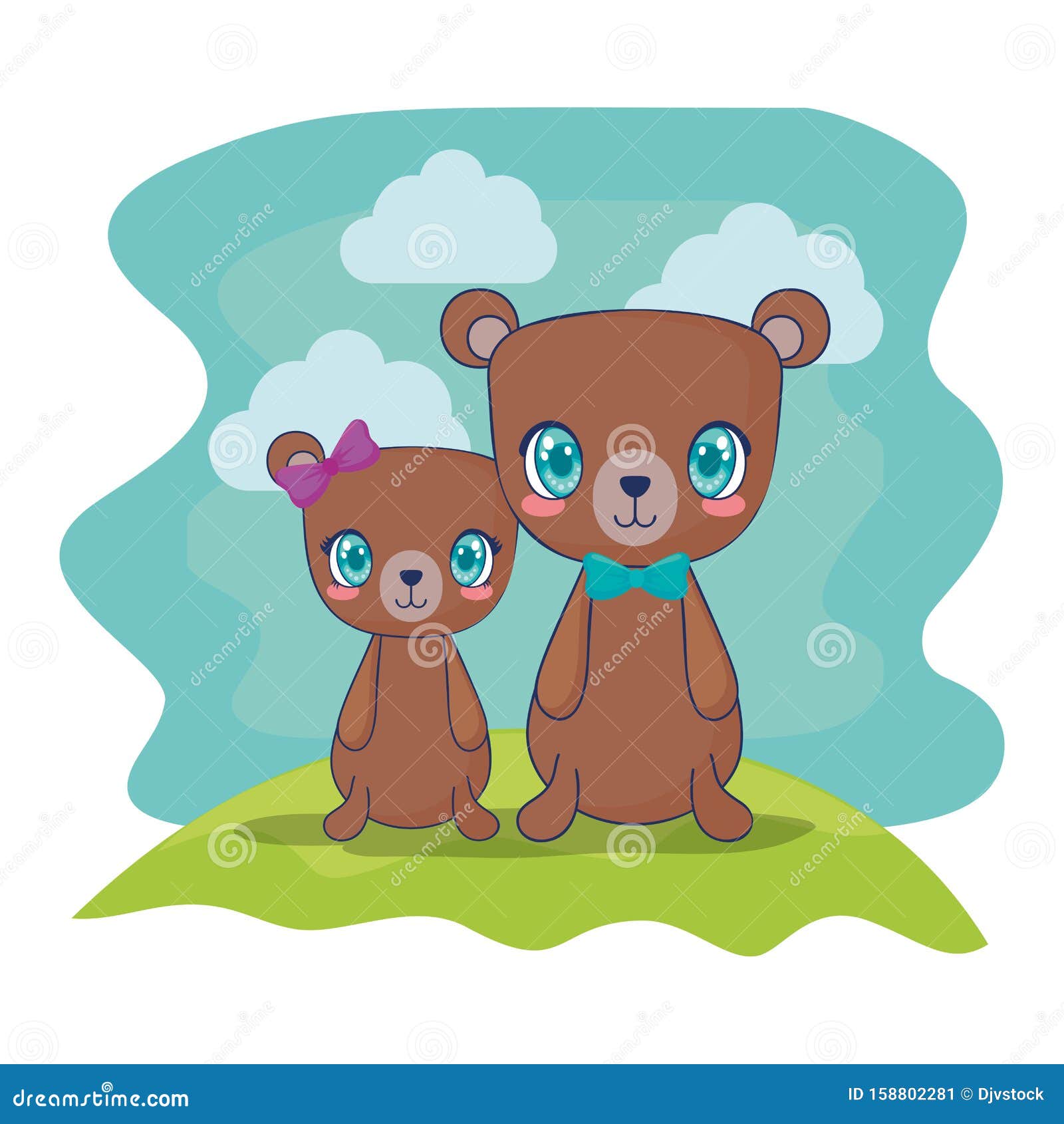 Cute Bears Couple Characters Vector Illustration Stock Illustration ...