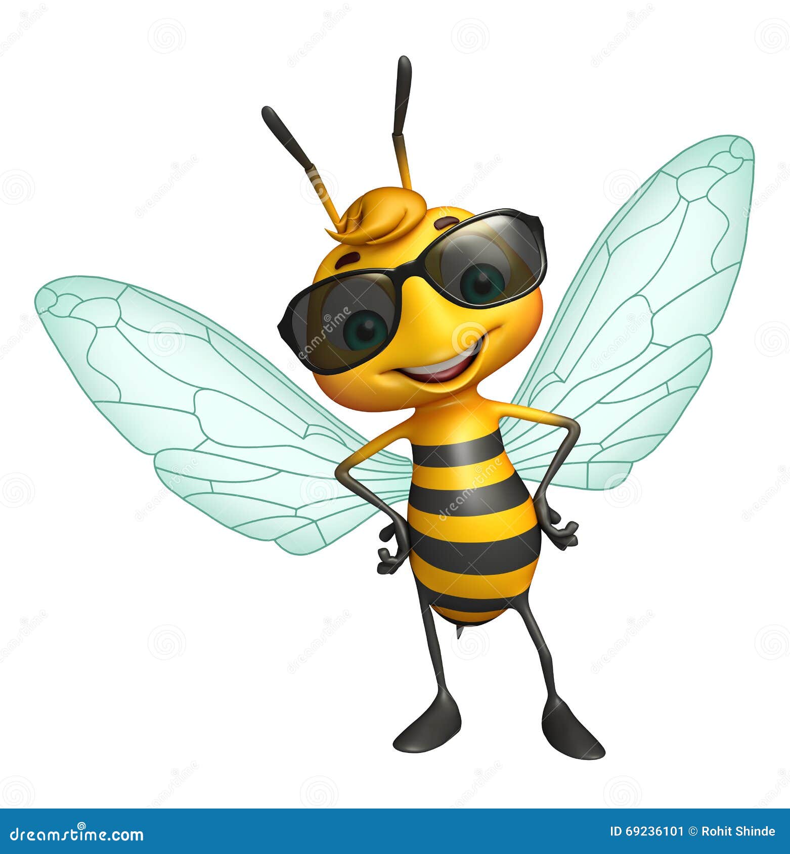 Cute Bee Cartoon Character with Sunglass Stock Illustration