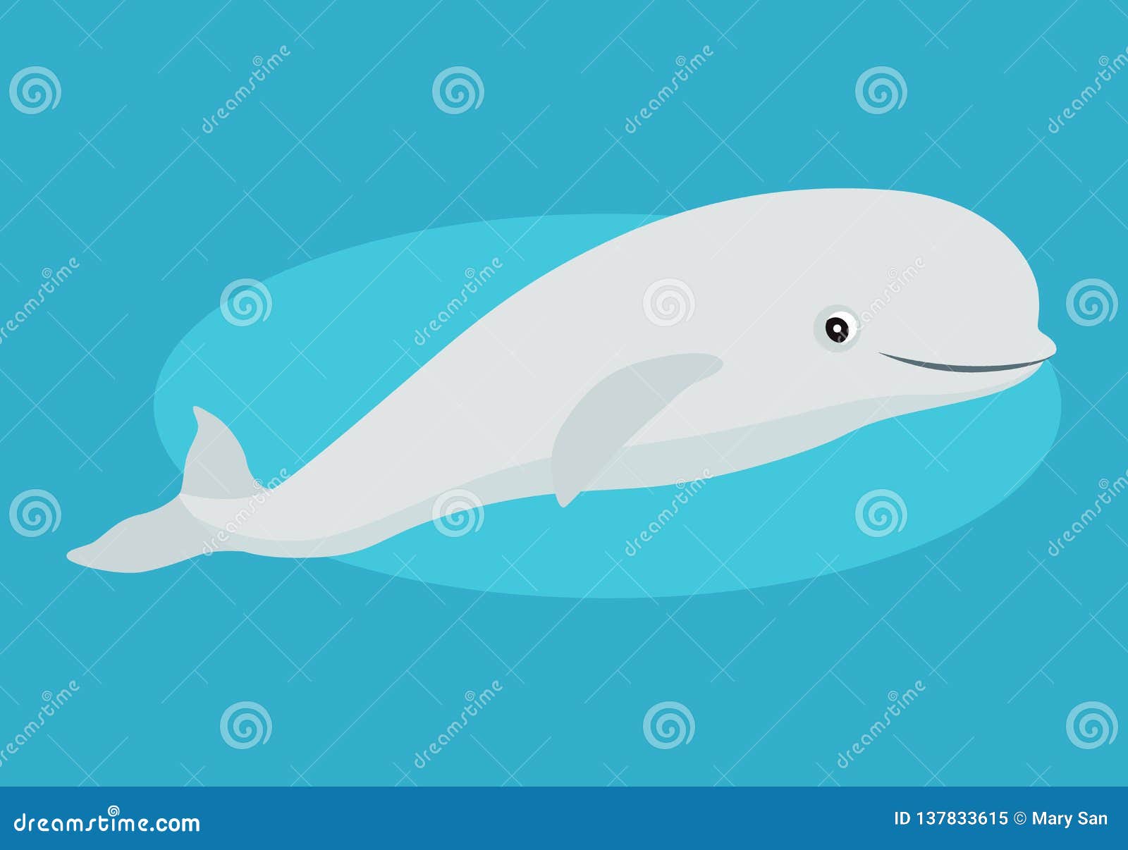 cute beluga whale icon, funny white arctic cetacean,  on blue background, marine mammal,  .