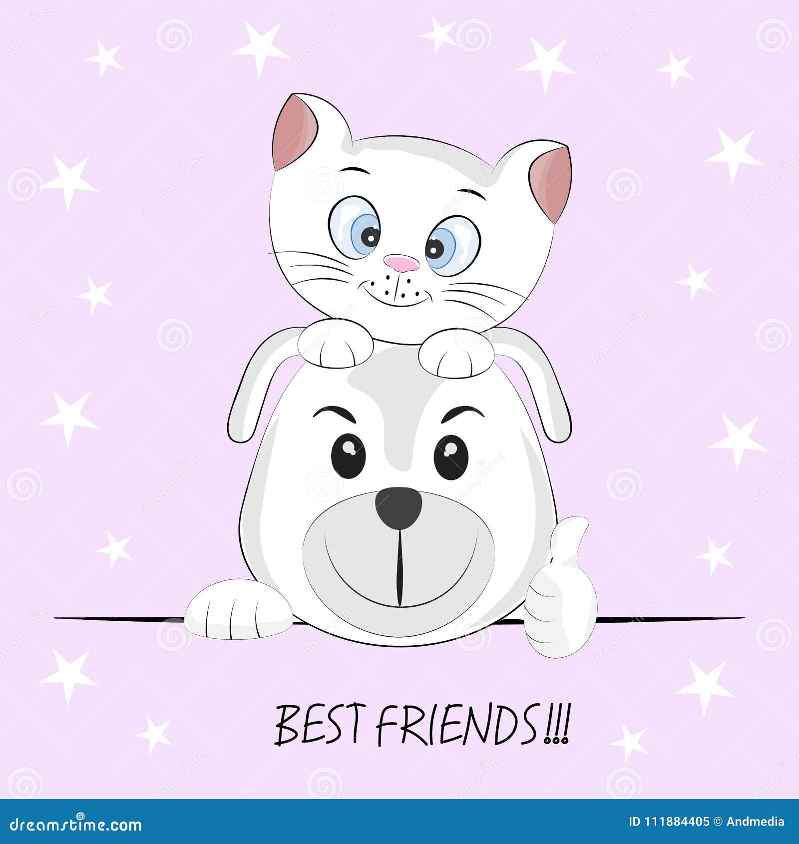 Cute Best Friends Cat and Dog. Greeting Card. Stock Vector ...