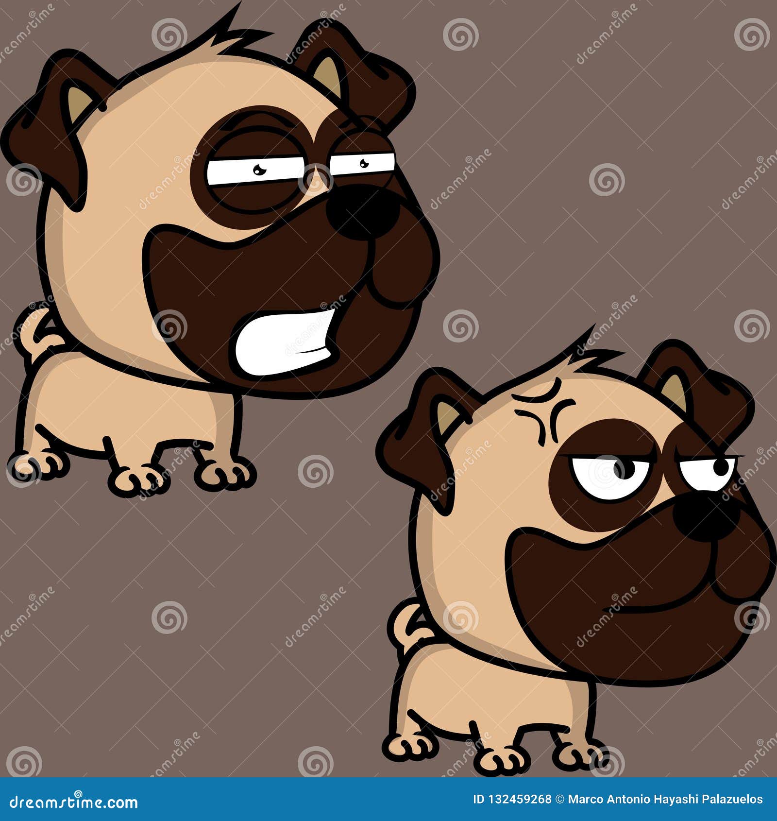 Angry Big Head Baby Pug Dog Expressions Collection Set
