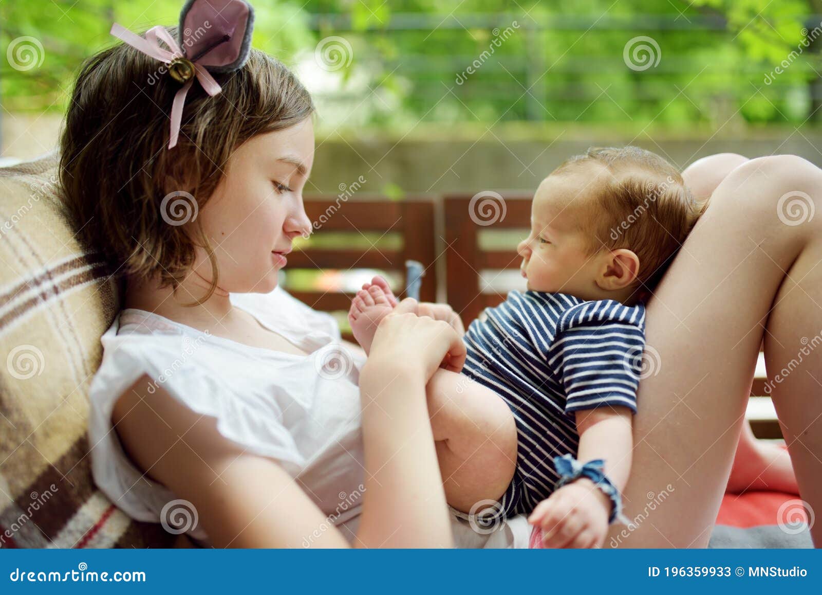 Cute Big Sister Admiring Her Baby Brother Adorable Teenage Girl