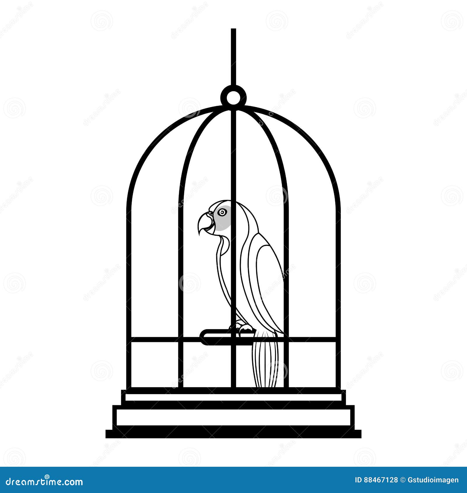 Cute Bird Parrot in Cage Mascot Stock Vector - Illustration of