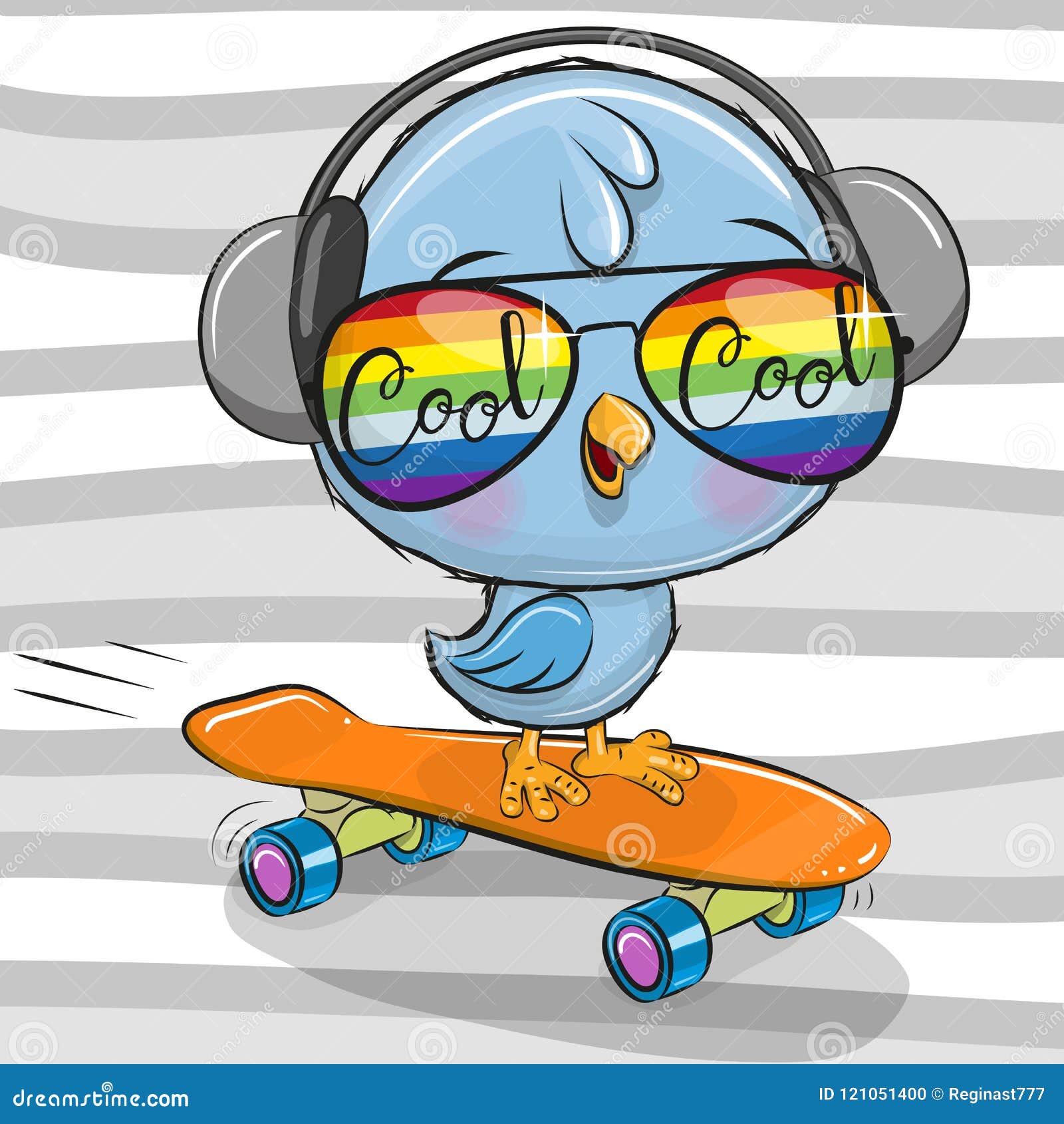 cute bird with sun glasses on a skateboard