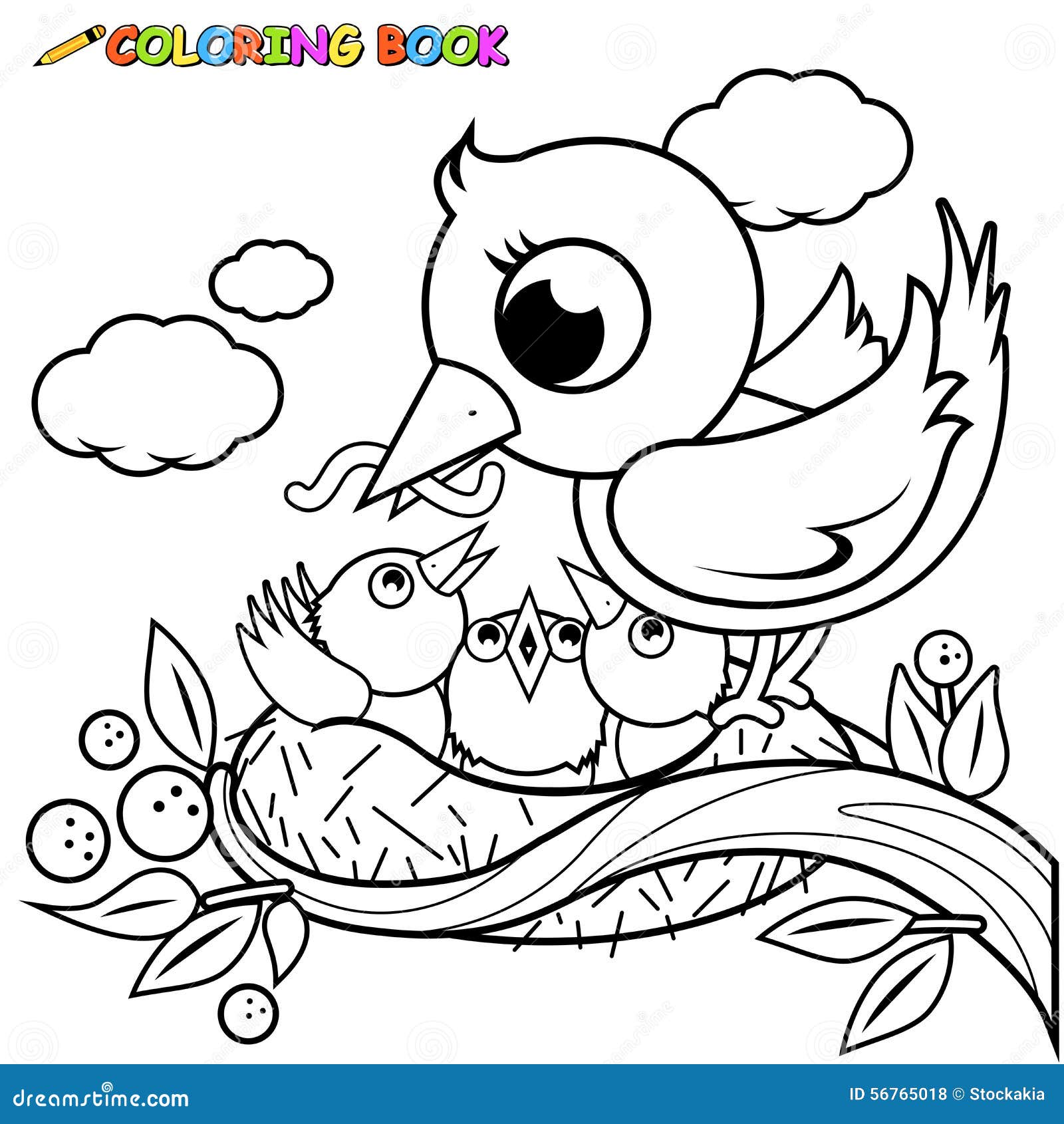 Cute Birds in the Nest Coloring Book Page Stock Vector ...