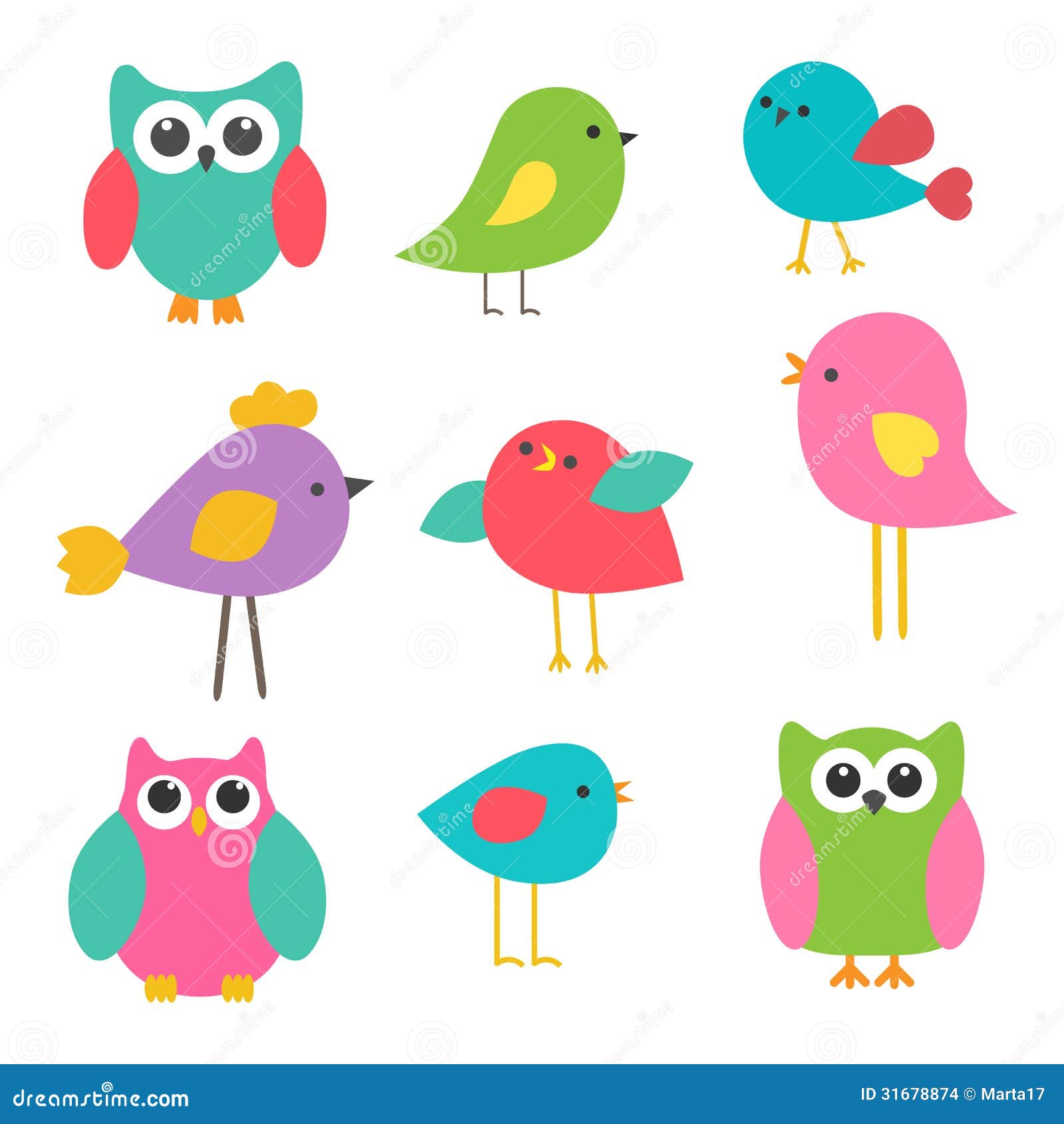 Cute birds and owls stock vector. Illustration of design - 31678874