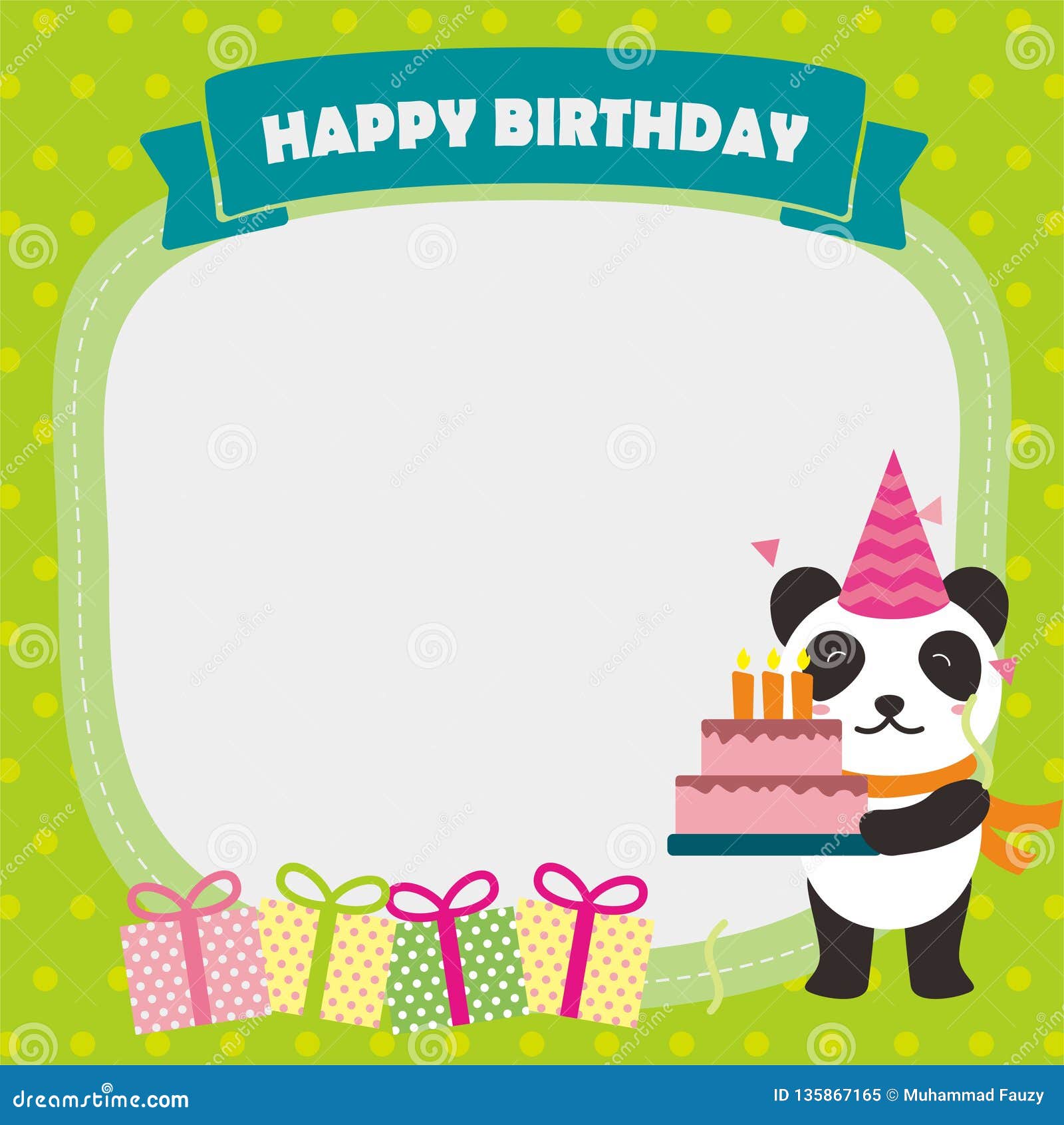 Cute Birthday Card Template With Panda Character Stock Vector Illustration Of Gift Hats