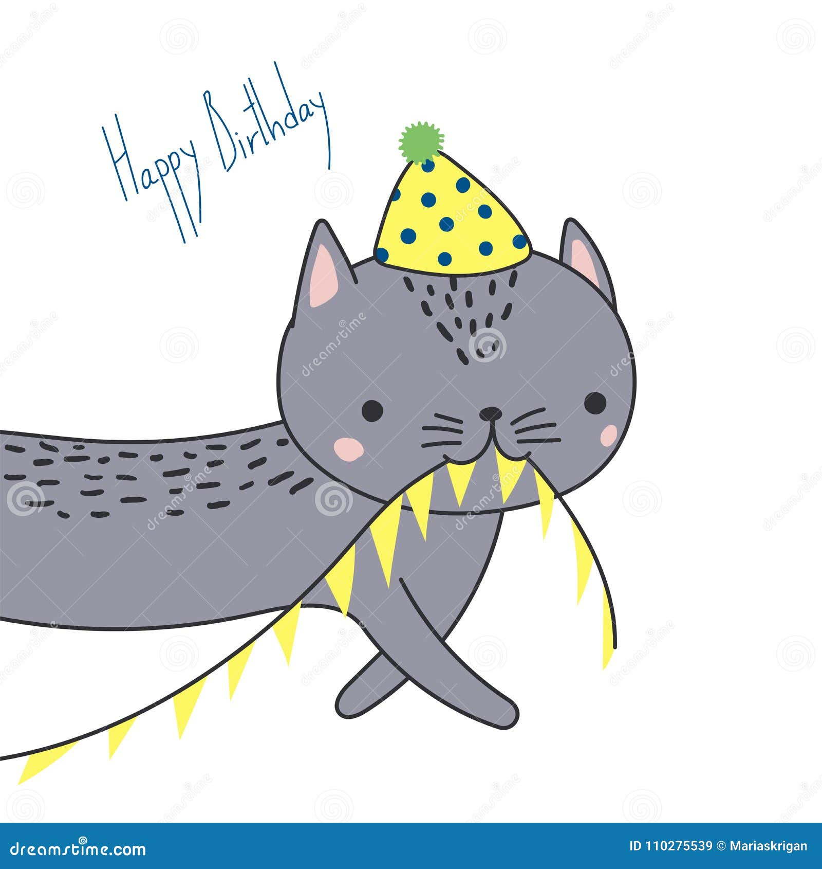 Cute Birthday Greeting Card With A Cat Stock Vector Illustration Of