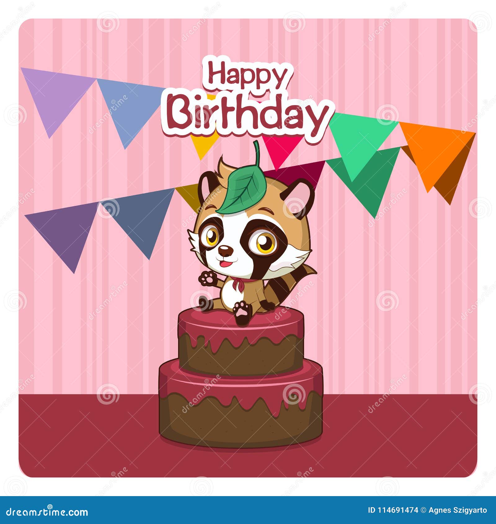 cute birthday greeting with a raccon dog