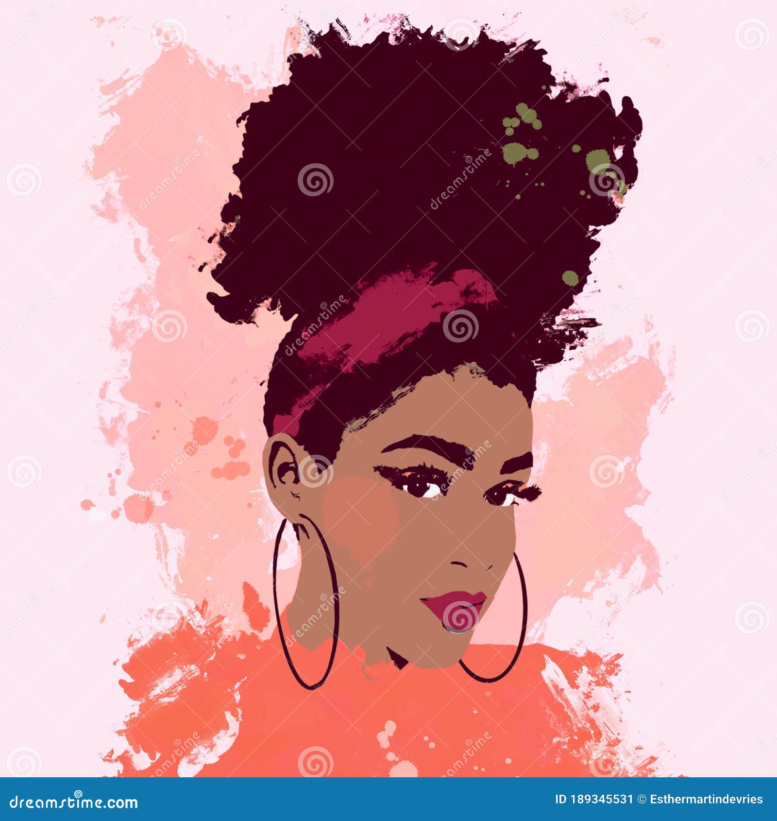Cute Black African American Girl or Woman with High Puff Afro Hair Style  and Make Up Stock Illustration - Illustration of cute, white: 189345531