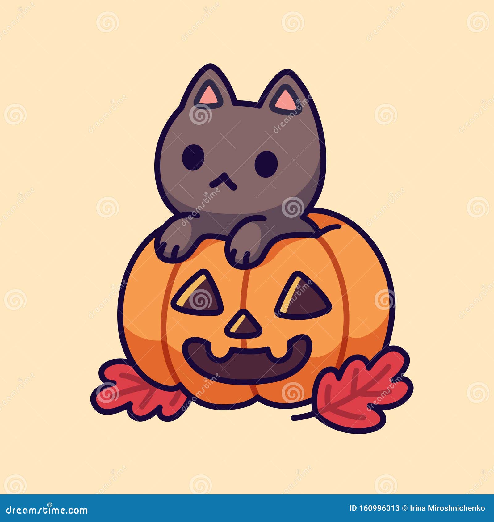 Cute Black Cat in Halloween Pumpkin Stock Vector - Illustration of halloween,  cartoon: 160996013