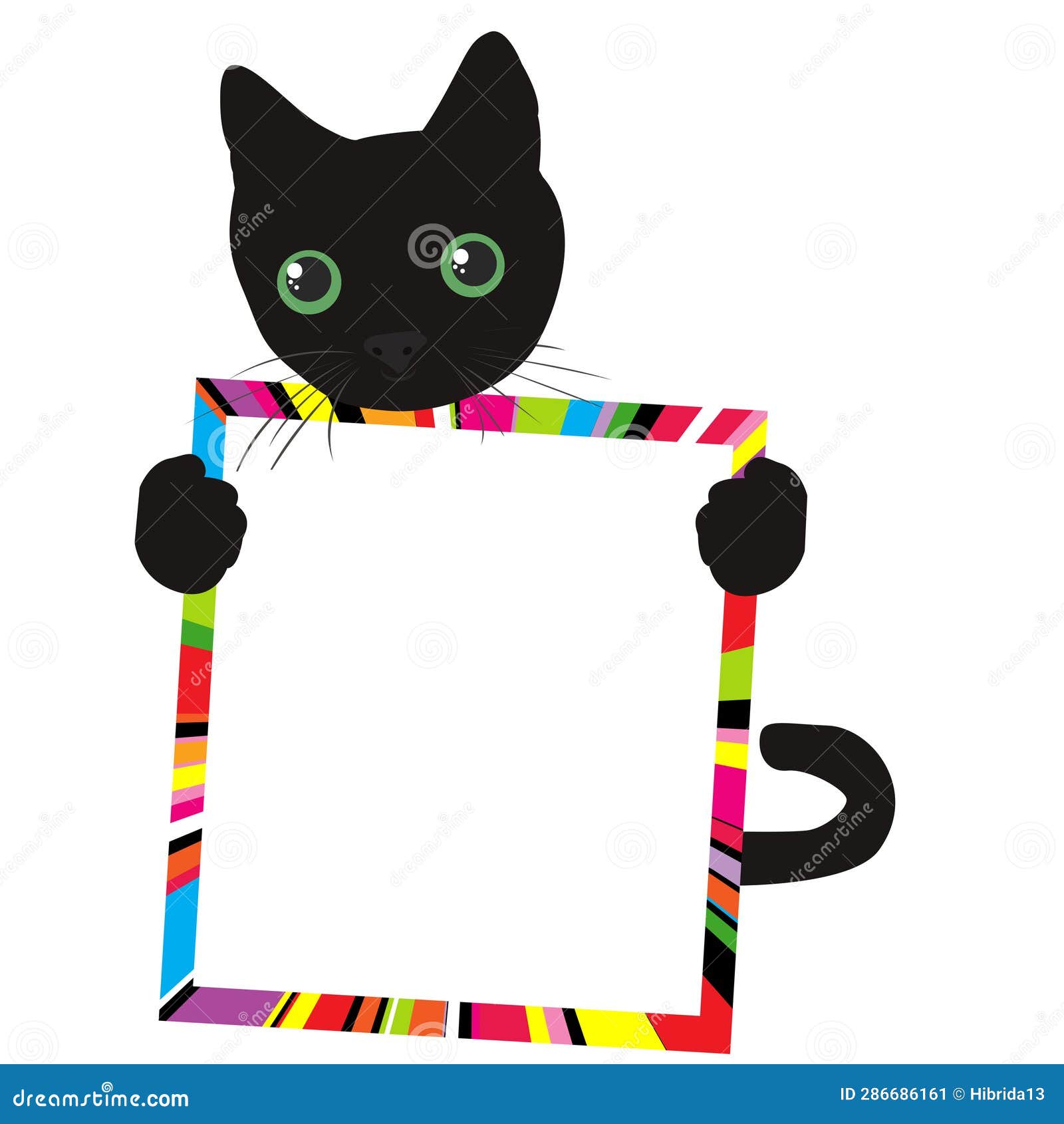 Cute Black Cat Holding a Frame with Place for Your Text Stock Illustration Illustration of