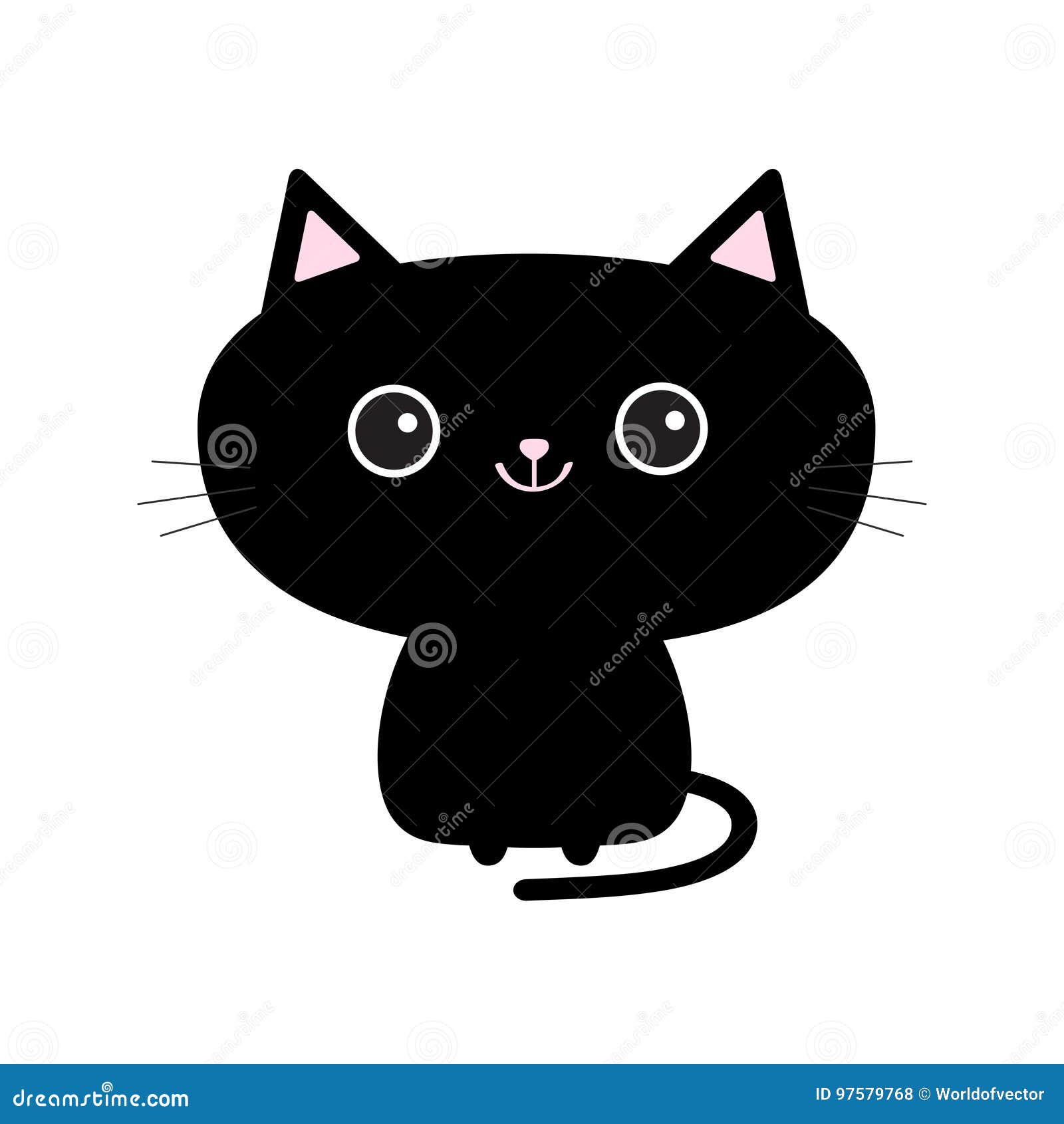 Cute Black Cat Icon. Funny Cartoon Character. Kawaii Animal. Tail