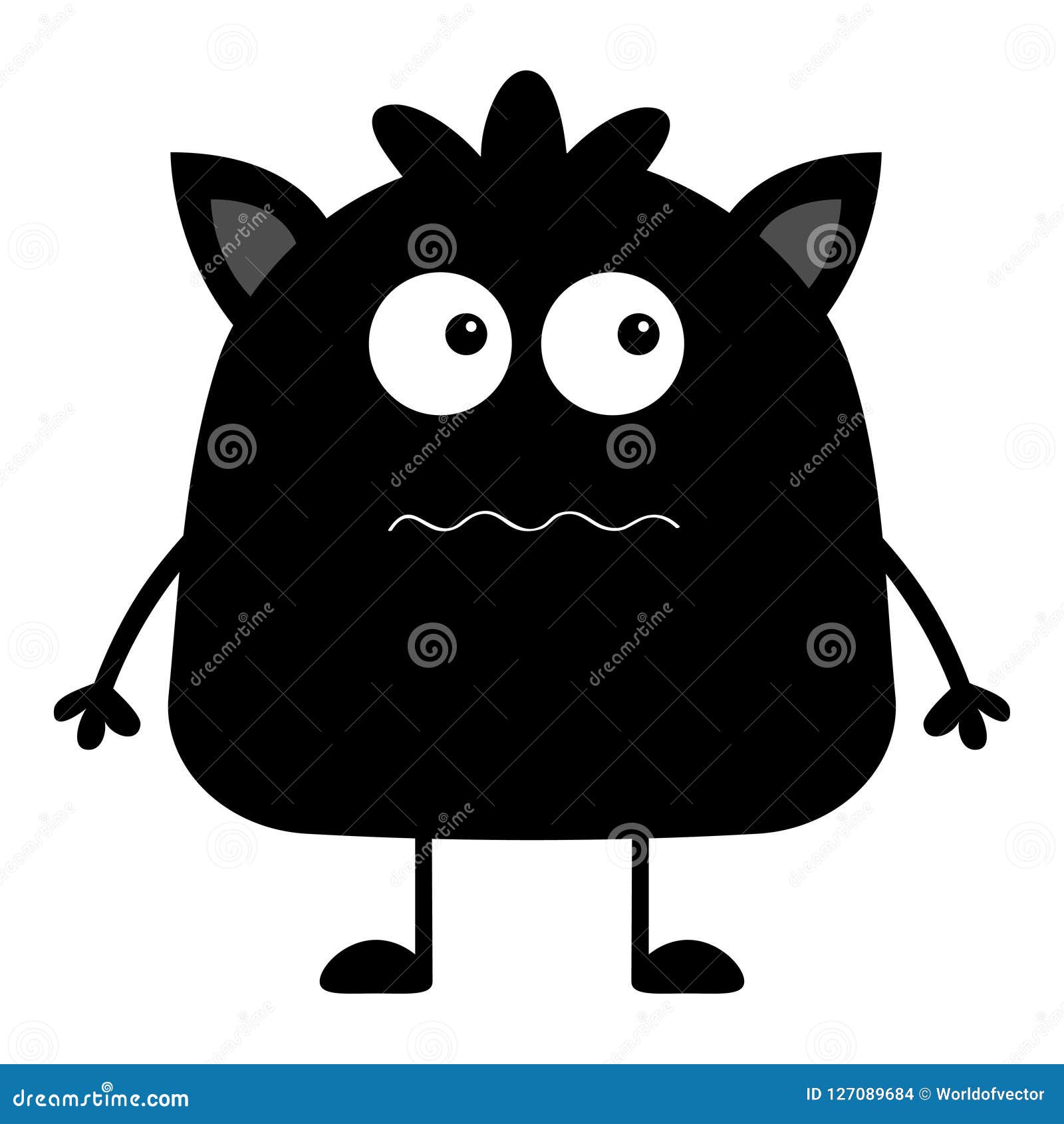 Cute Black Silhouette Monster Icon. Happy Halloween. Cartoon Colorful Scary  Funny Character. Eyes, Ears, Mouth, Hair Stock Vector - Illustration of  animal, background: 127089684