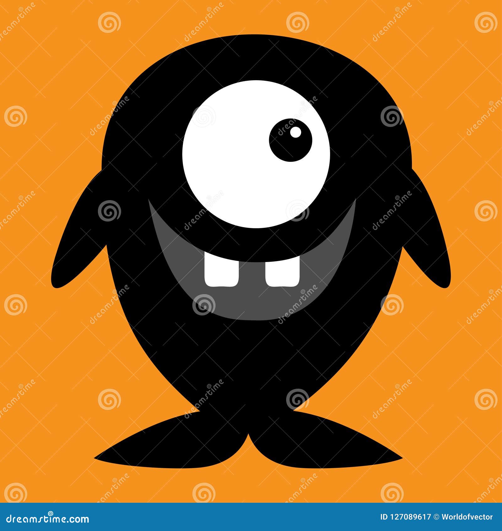 Cute Black Silhouette Monster Icon. Happy Halloween. Cartoon Colorful Scary  Funny Character. One Fish Eye, Tooth. Funny Baby Colle Illustration  127089617 - Megapixl