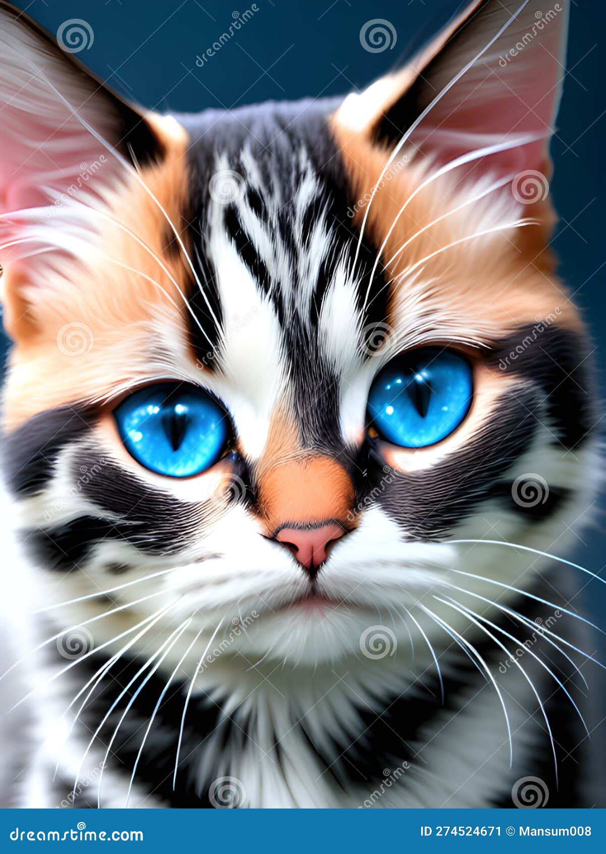 Cute Black and White Cat with Blue Eyes , Ai Generated Stock