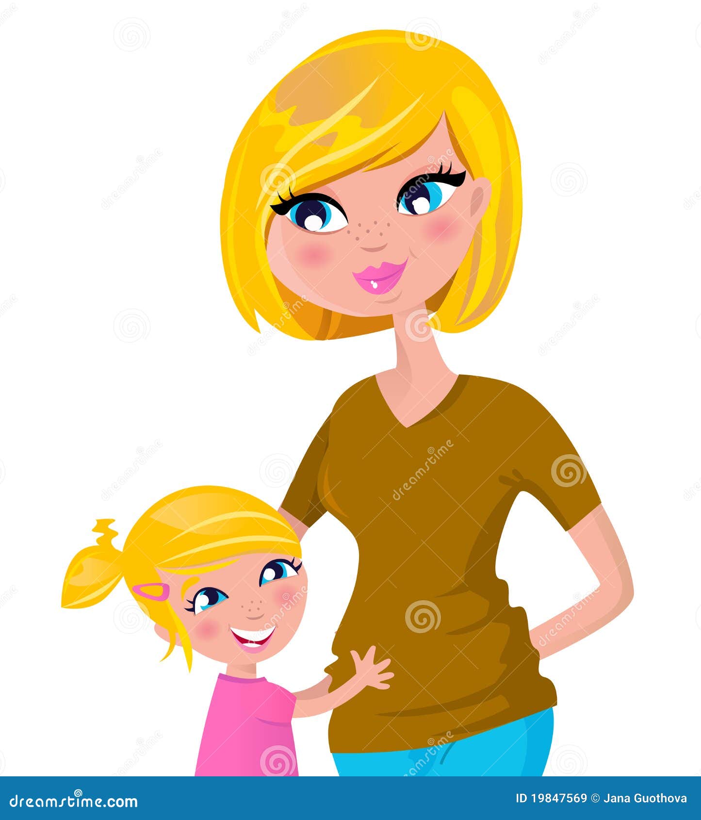 Mother and Two Daughters Illustration Blonde Mommy and Me 