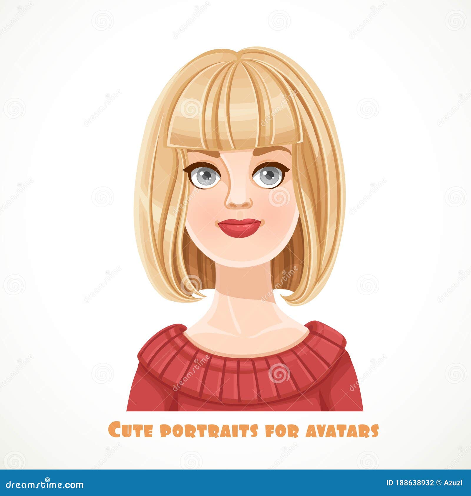 Cute Blond Young Woman With Short Hair Bob Portrait For Avatar Stock Illustration Illustration