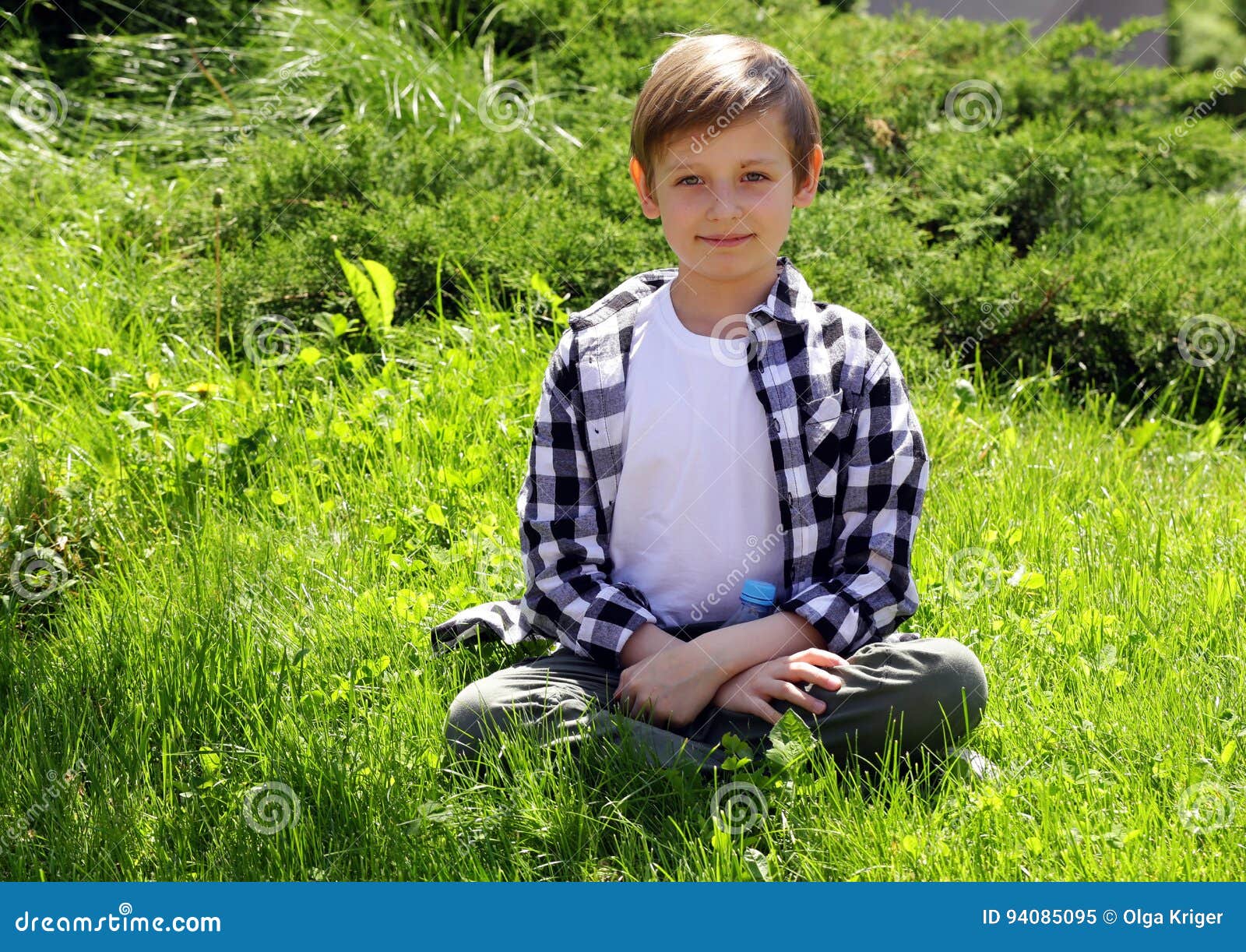 Cute Blonde Boy is Sitting on the Grass Stock Image - Image of child ...