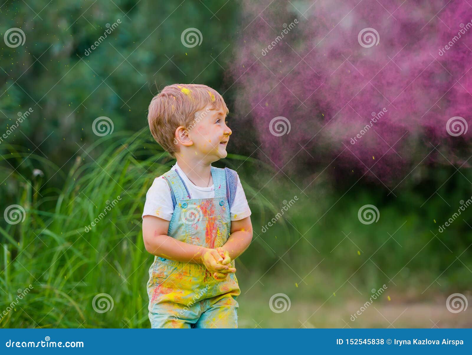 Cute Blonde Child Boy With Dirty Face And Clothes Leisure Play