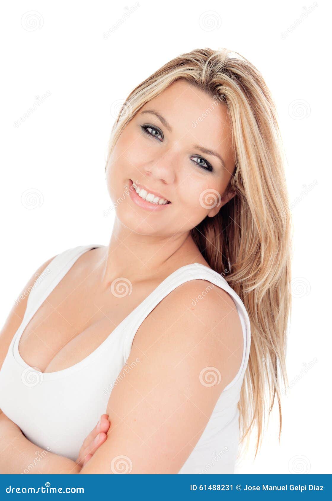 Cute Blonde Girl With Blue Eyes Looking At Camera Stock