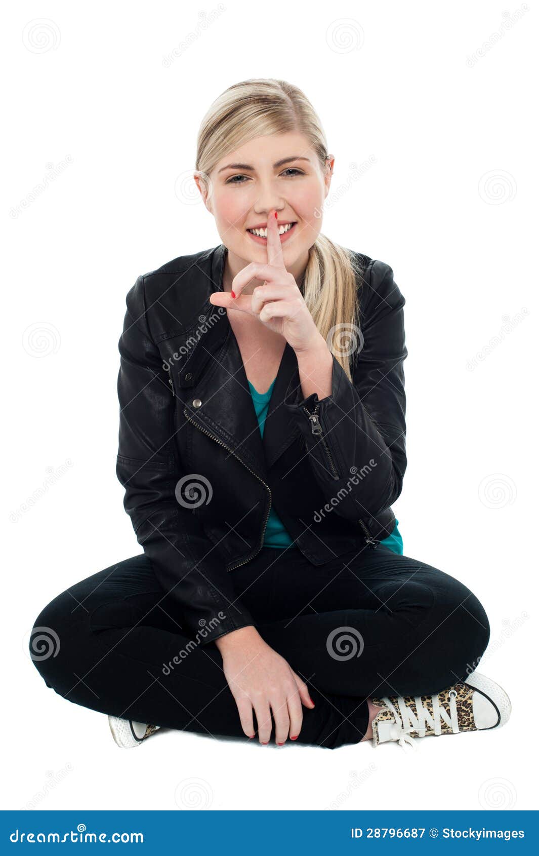 Cute Blonde Teen Gesturing Silence Stock Image Image Of