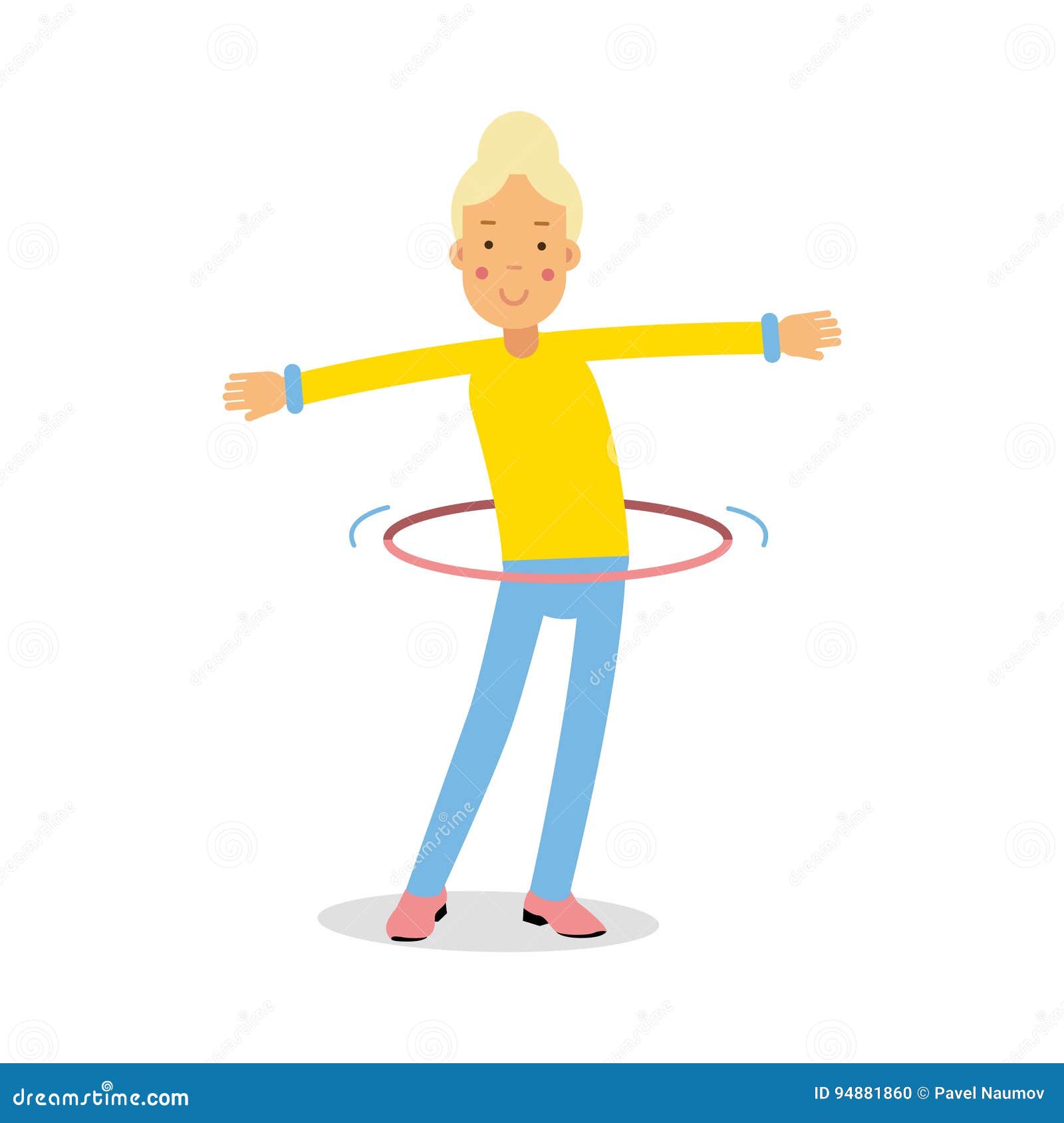 Cute Blonde Teenager Girl Spinning A Hula Hoop Around The Waist Cartoon