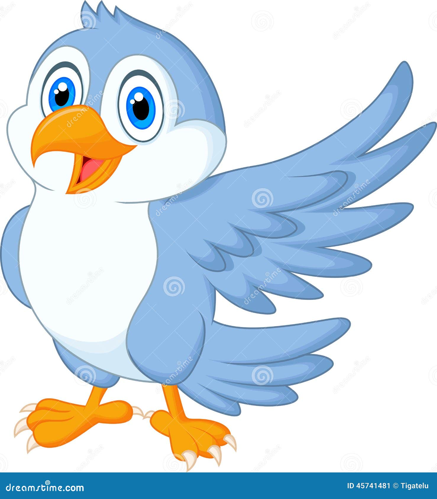Cute Blue Bird Cartoon Waving Stock Vector - Illustration of
