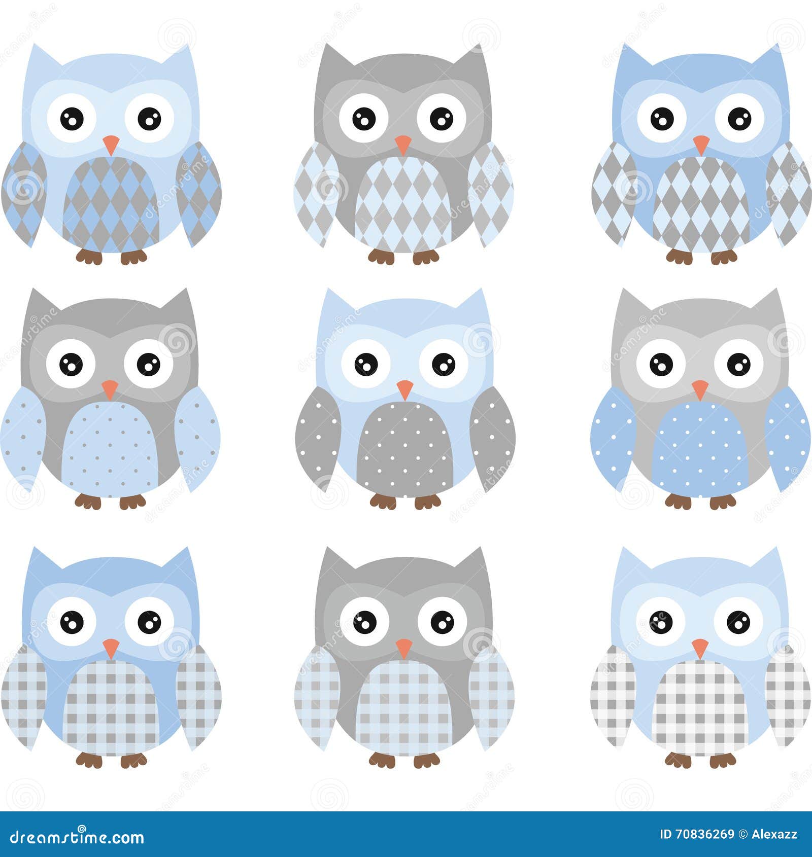Cute Blue and Grey Cute Owl Set Stock Vector Illustration of bonding, grey 70836269