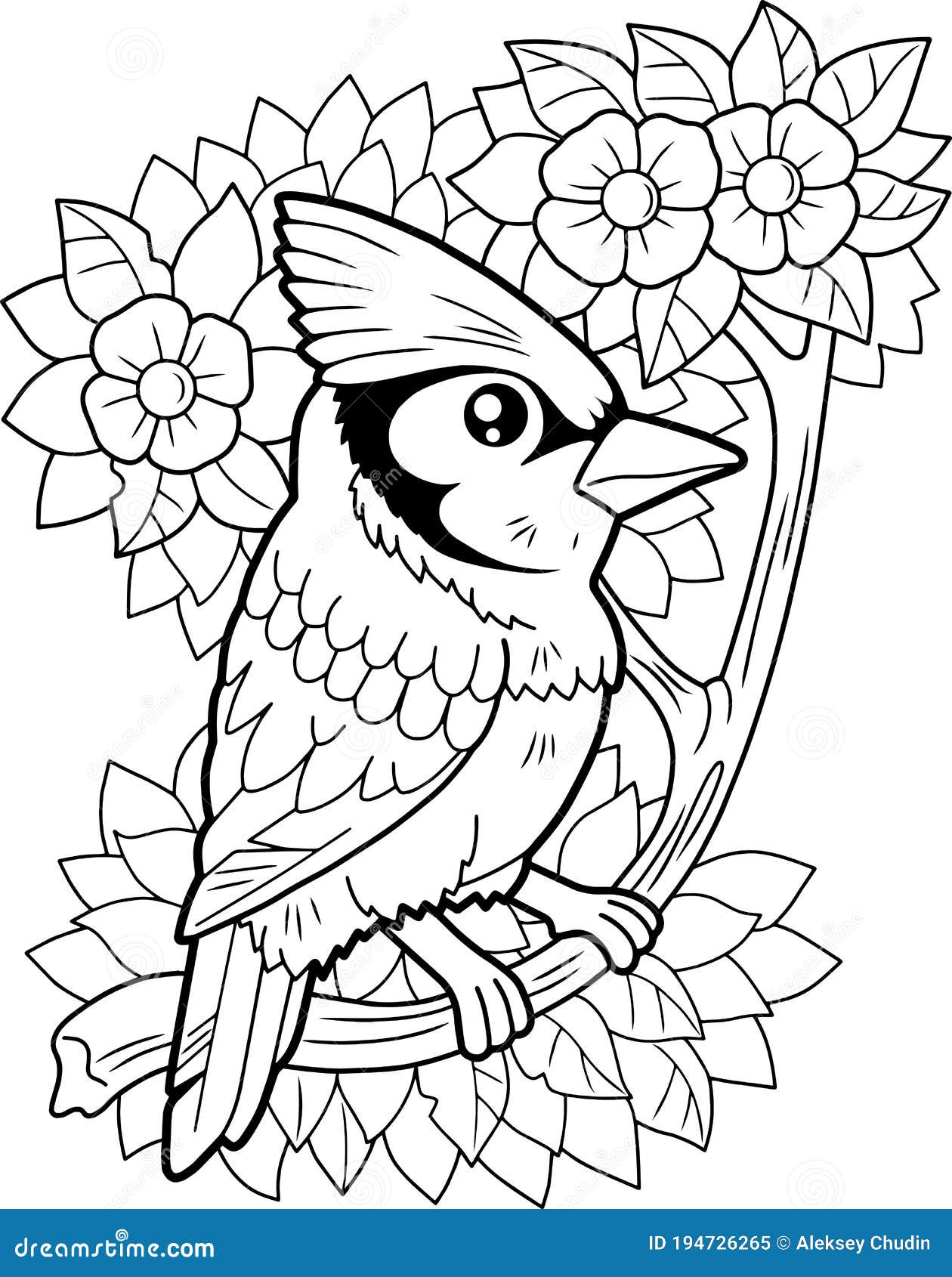 Cute Blue Jay Bird, Coloring Book, Funny Illustration Stock Vector