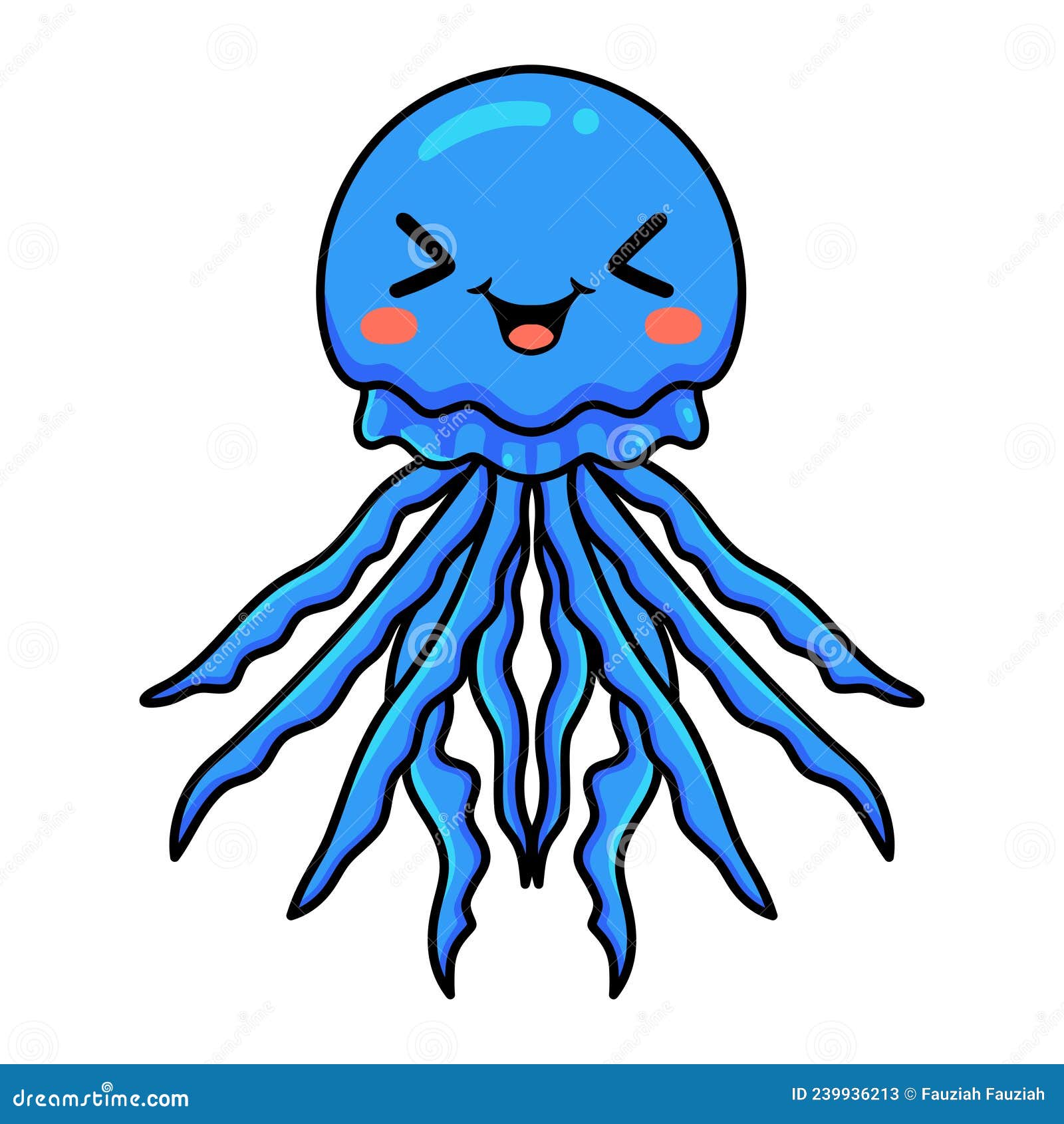 Cute Blue Little Jellyfish Cartoon Stock Vector - Illustration of ...