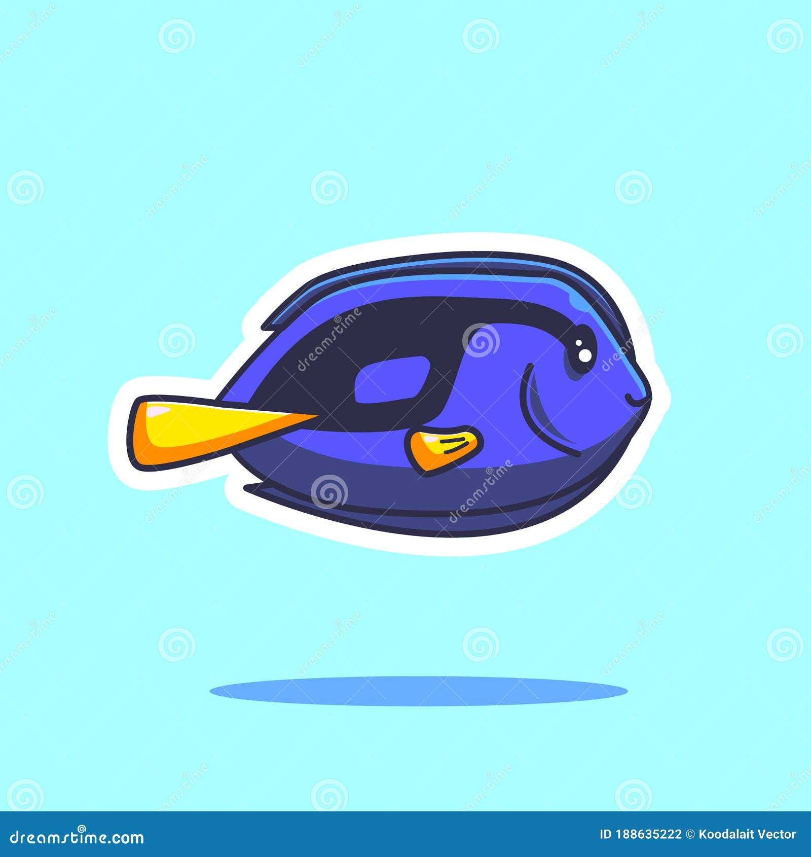 Cute Blue Tang Vector Illustration. Flat Cartoon Stock Vector