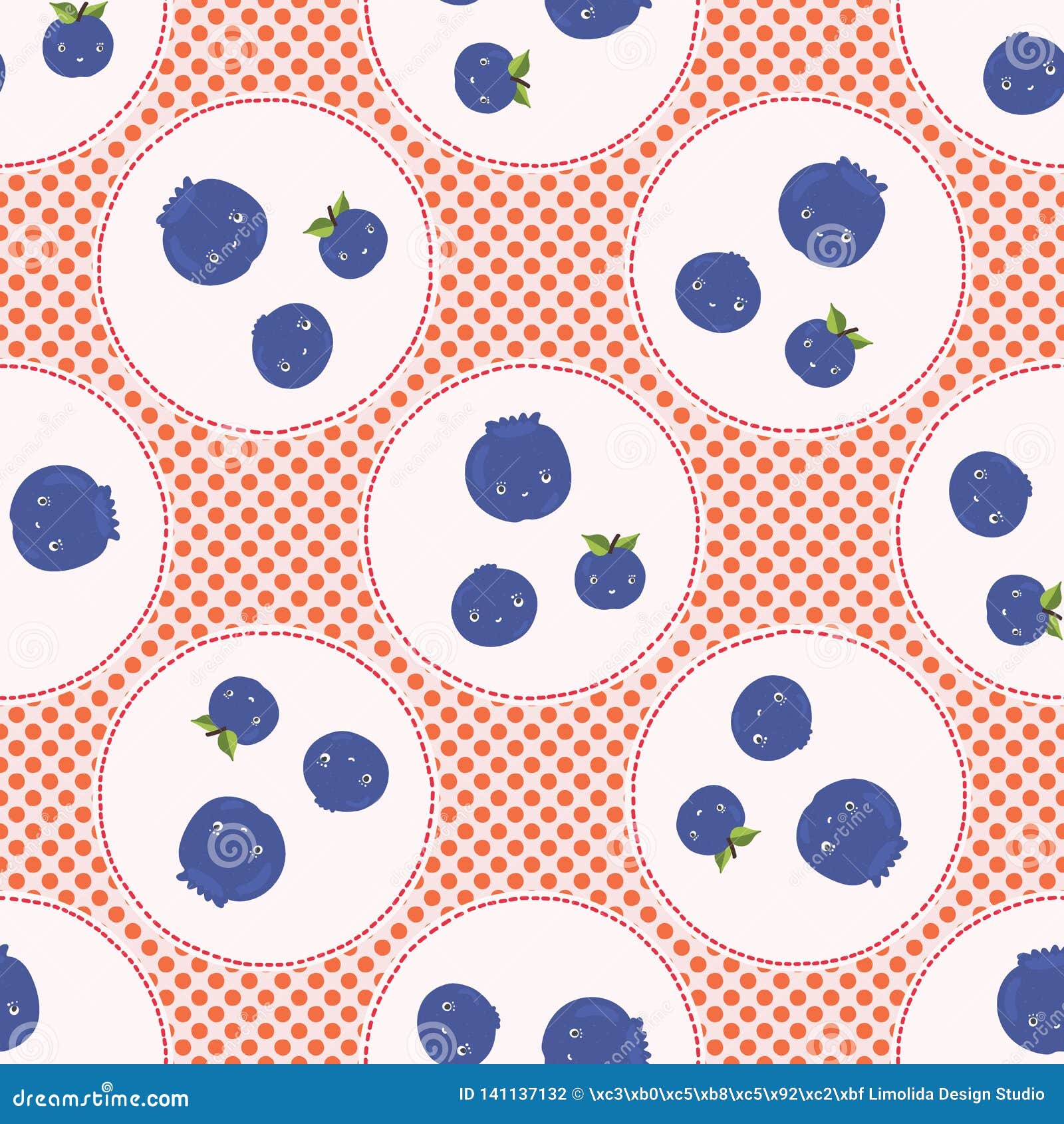 cute blueberries polka dot  . seamless repeating pattern.