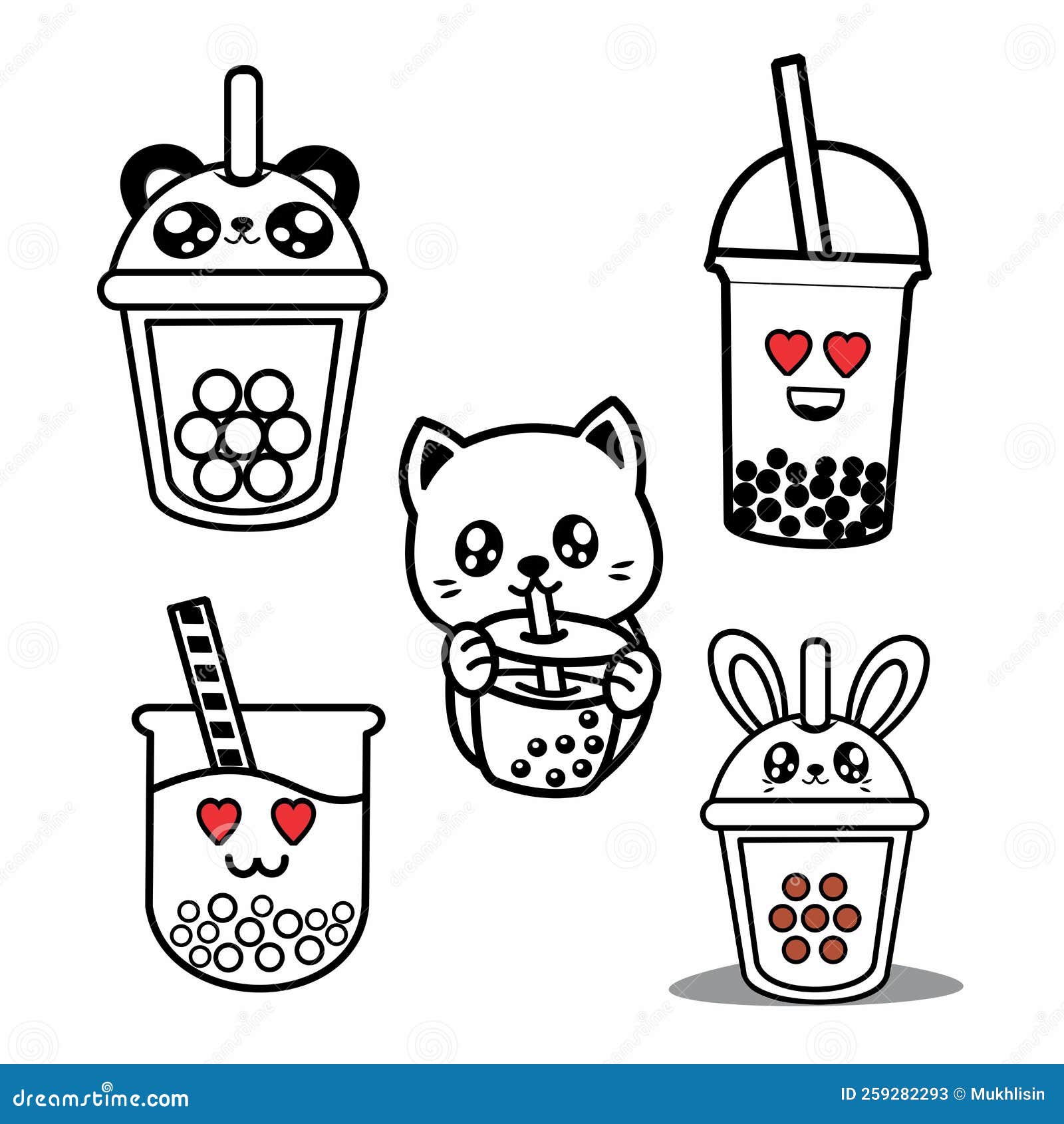CUTE BOBA TEA SKETCH COLLECTION for Your Project Stock Vector