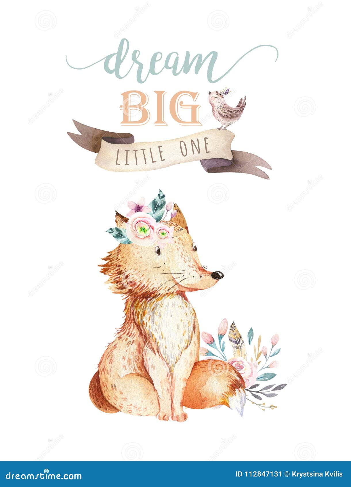 cute bohemian baby cartoon fox animal for kindergarten, woodland nursery  decoration forest  for