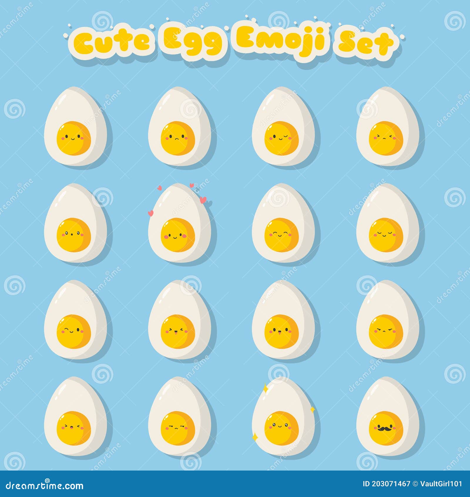 Cute Boiled Egg Emoji Vector Set Stock Vector Illustration of cute