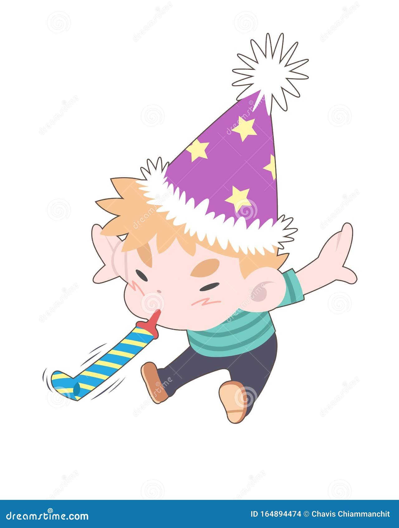 Download Cute Boy Blowing Party Horn Cartoon Illustration Stock ...