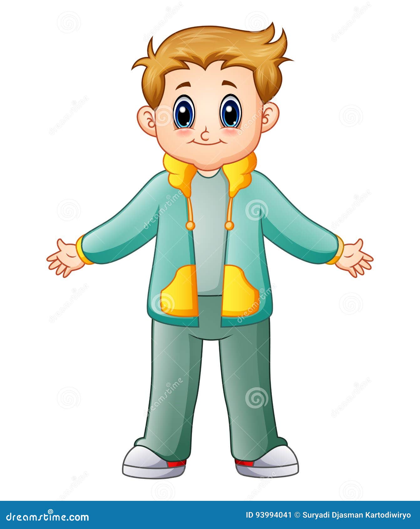 Cute Boy Cartoon in Green Jacket Stock Vector Illustration of